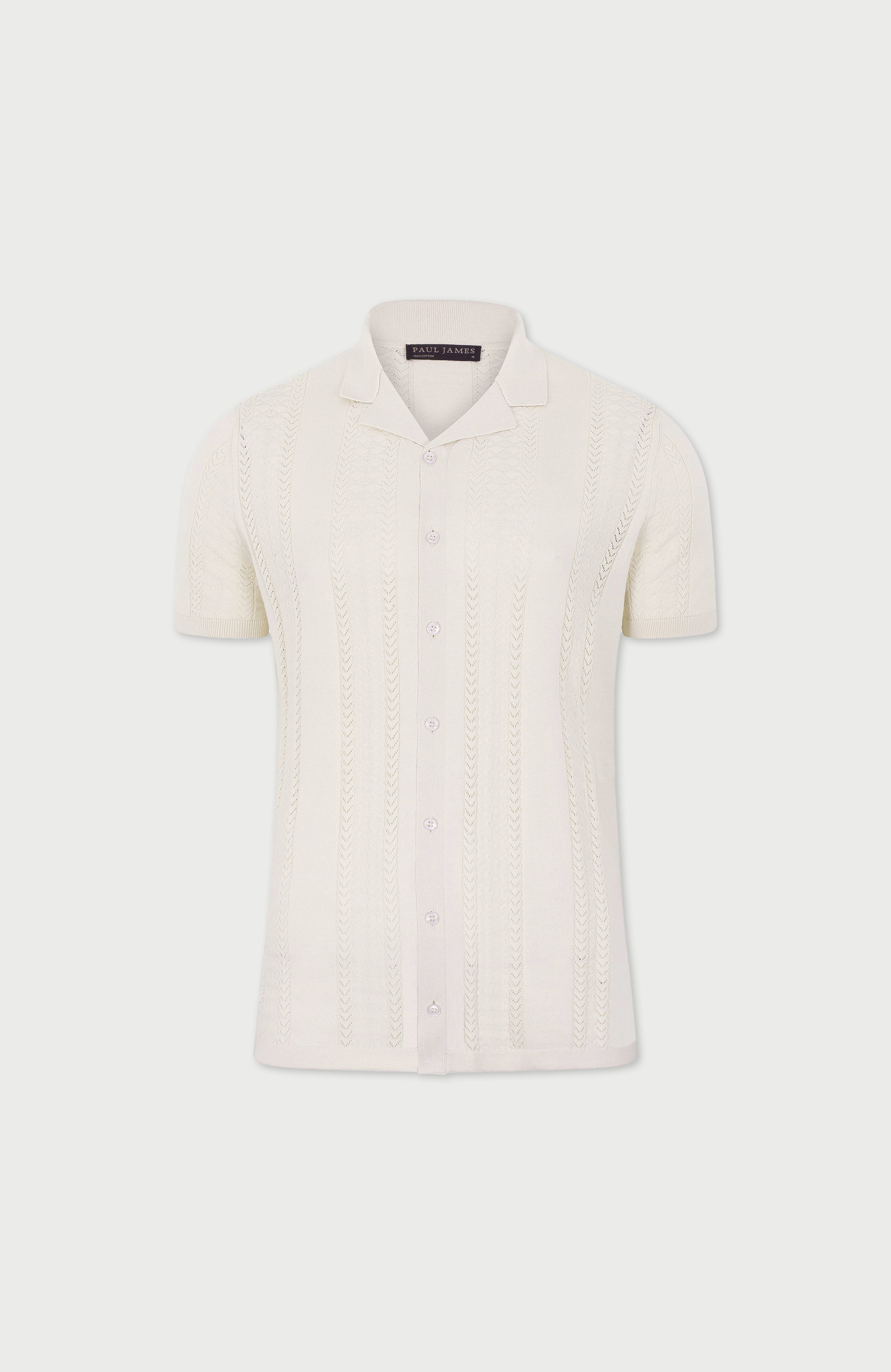 Mens Ultra Fine Cotton Open Knit Cuban Collar Shirt