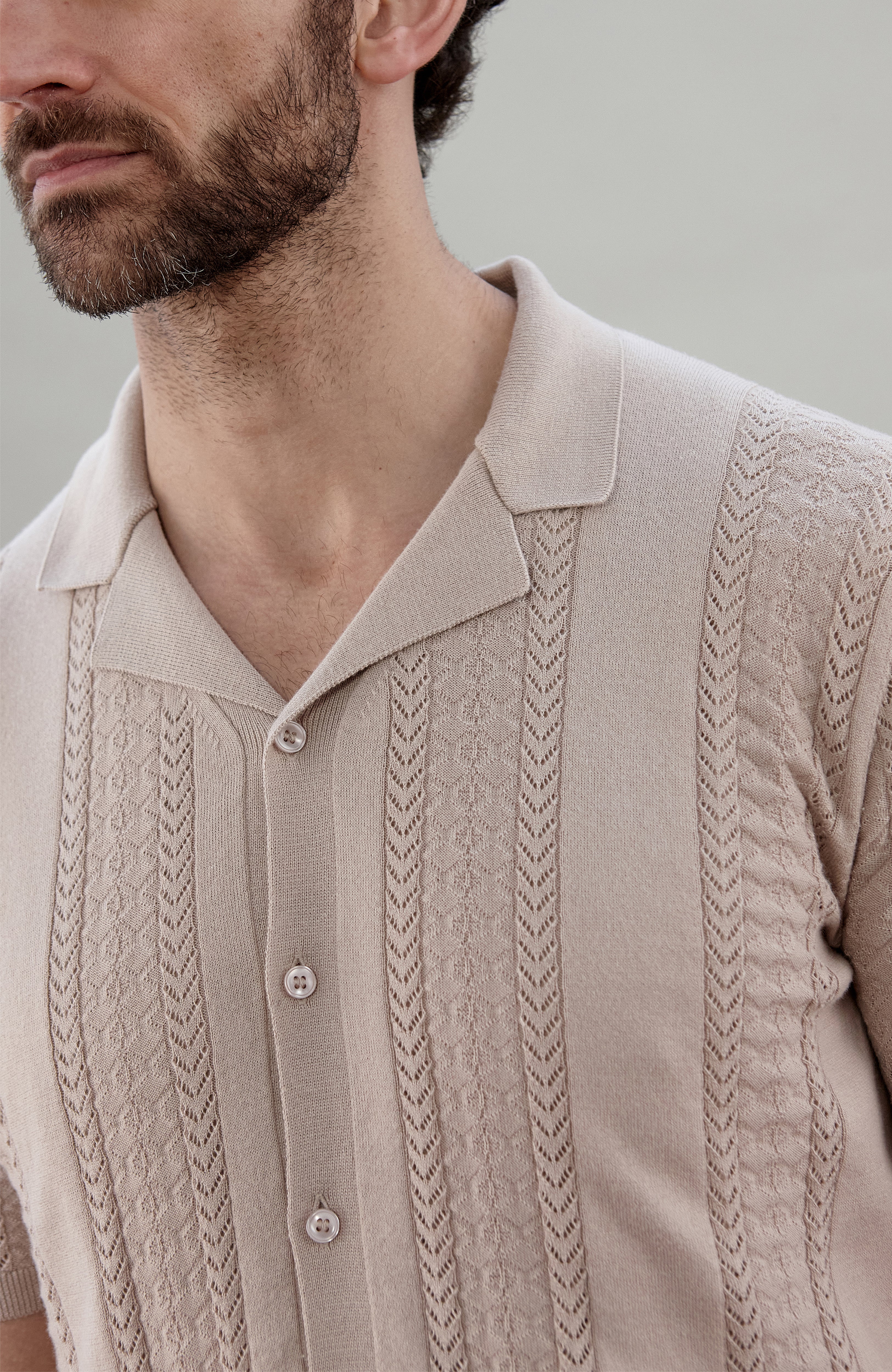 Mens Ultra Fine Cotton Open Knit Cuban Collar Shirt