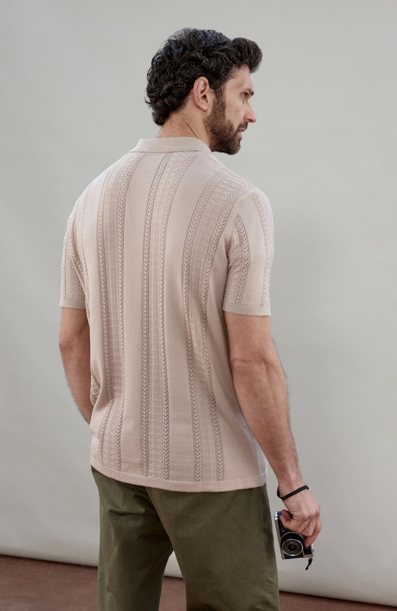 Mens Ultra Fine Cotton Open Knit Cuban Collar Shirt
