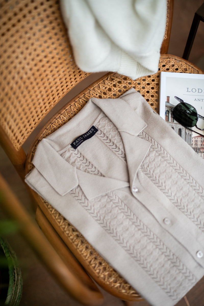 Mens Ultra Fine Cotton Open Knit Cuban Collar Shirt