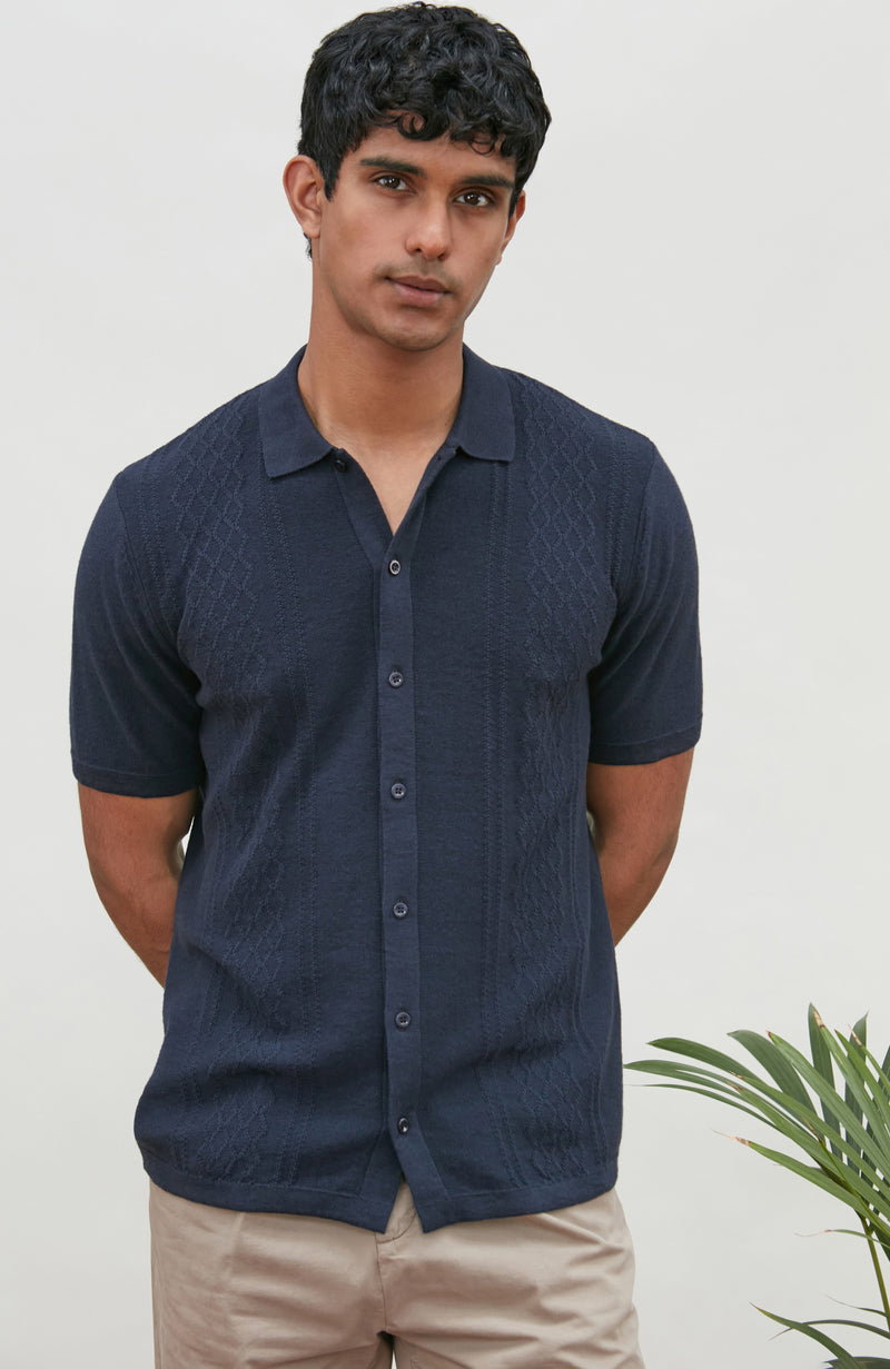 Mens Organic Cotton Linen Patterned Shirt