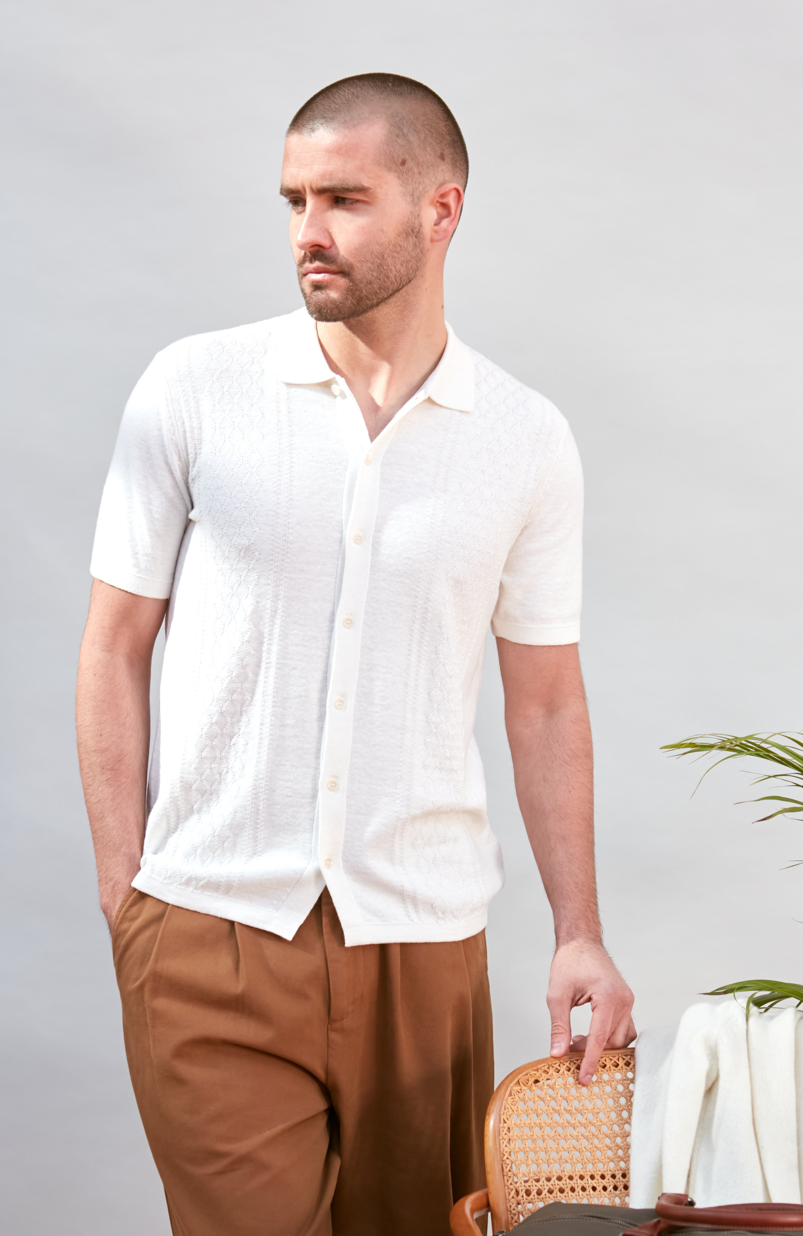 Mens Organic Cotton Linen Patterned Shirt