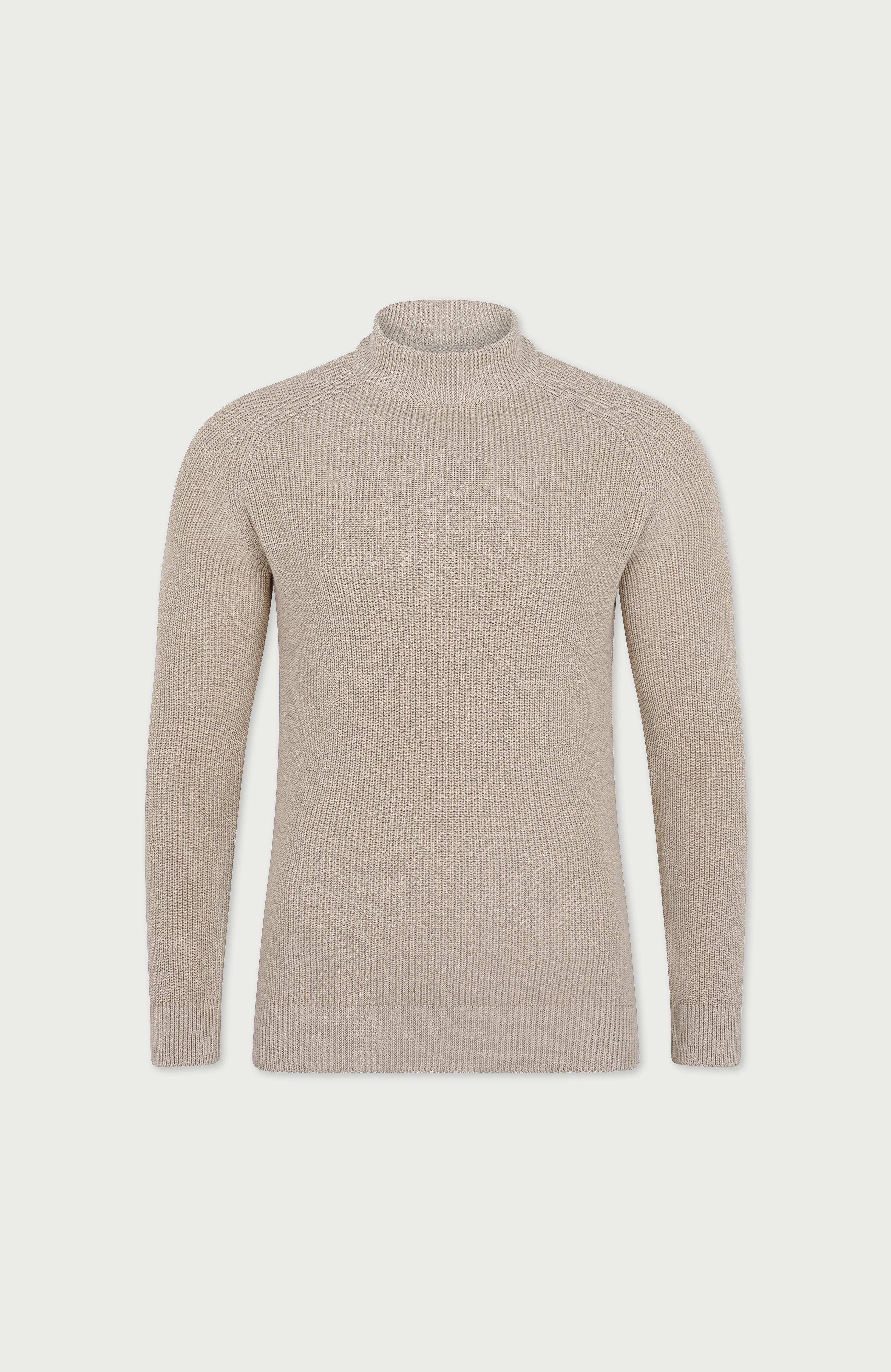 Mens Midweight Cotton Ribbed Mock Turtle Neck Jumper