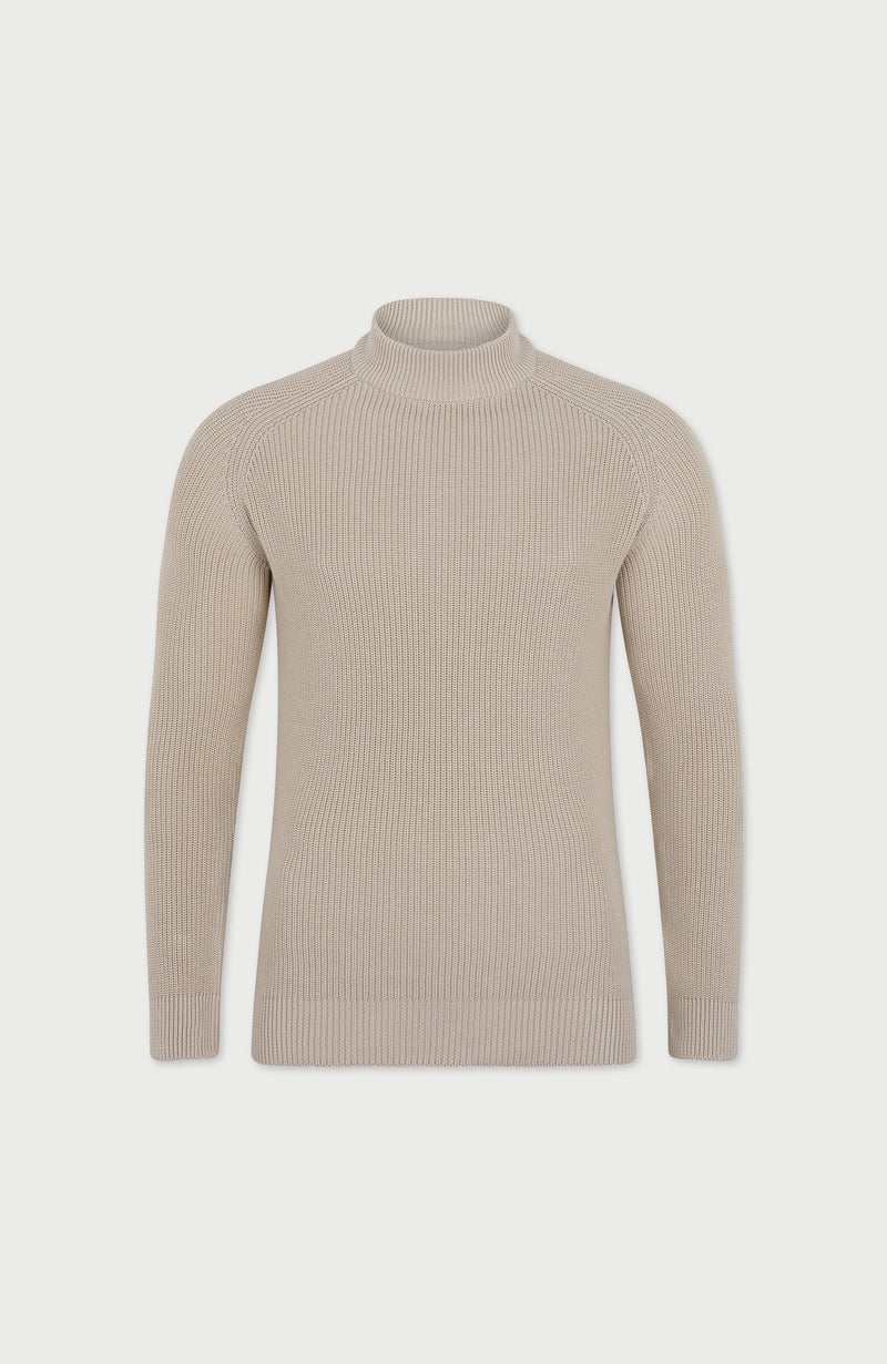 Mens Midweight Cotton Ribbed Mock Turtle Neck Jumper