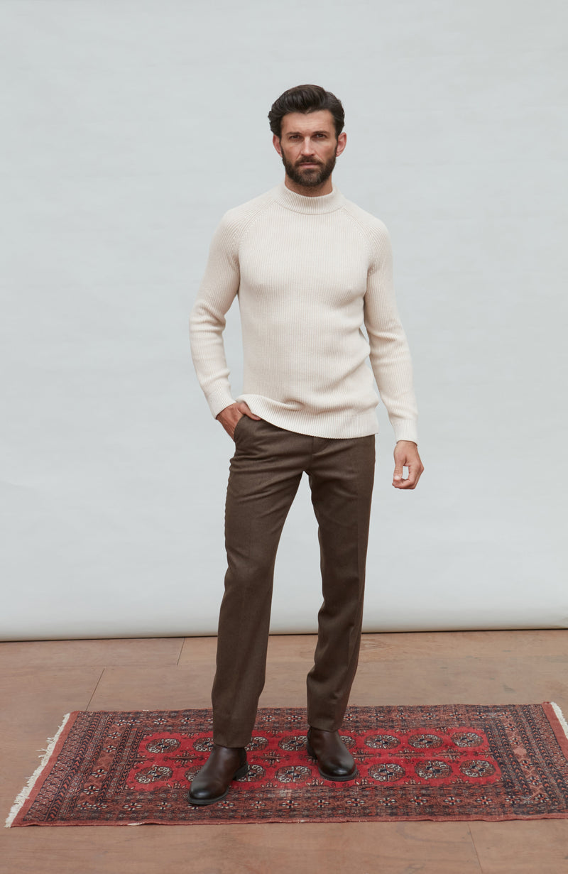 Mens Midweight Cotton Ribbed Mock Turtle Neck Jumper