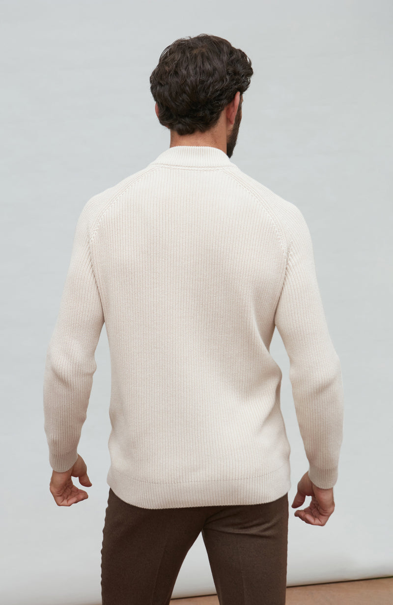 Mens Midweight Cotton Ribbed Mock Turtle Neck Jumper