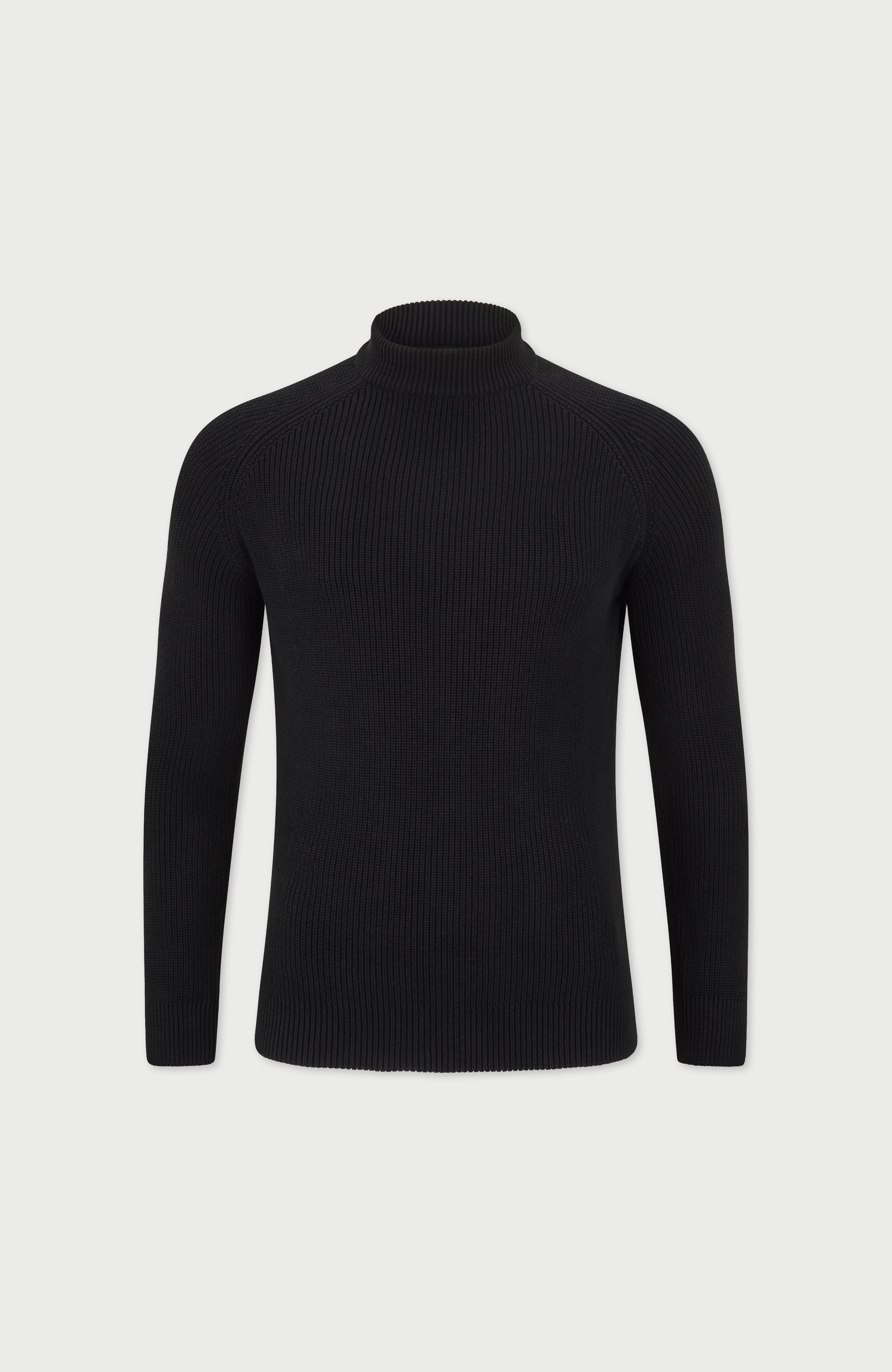 Mens Midweight Cotton Ribbed Mock Turtle Neck Jumper