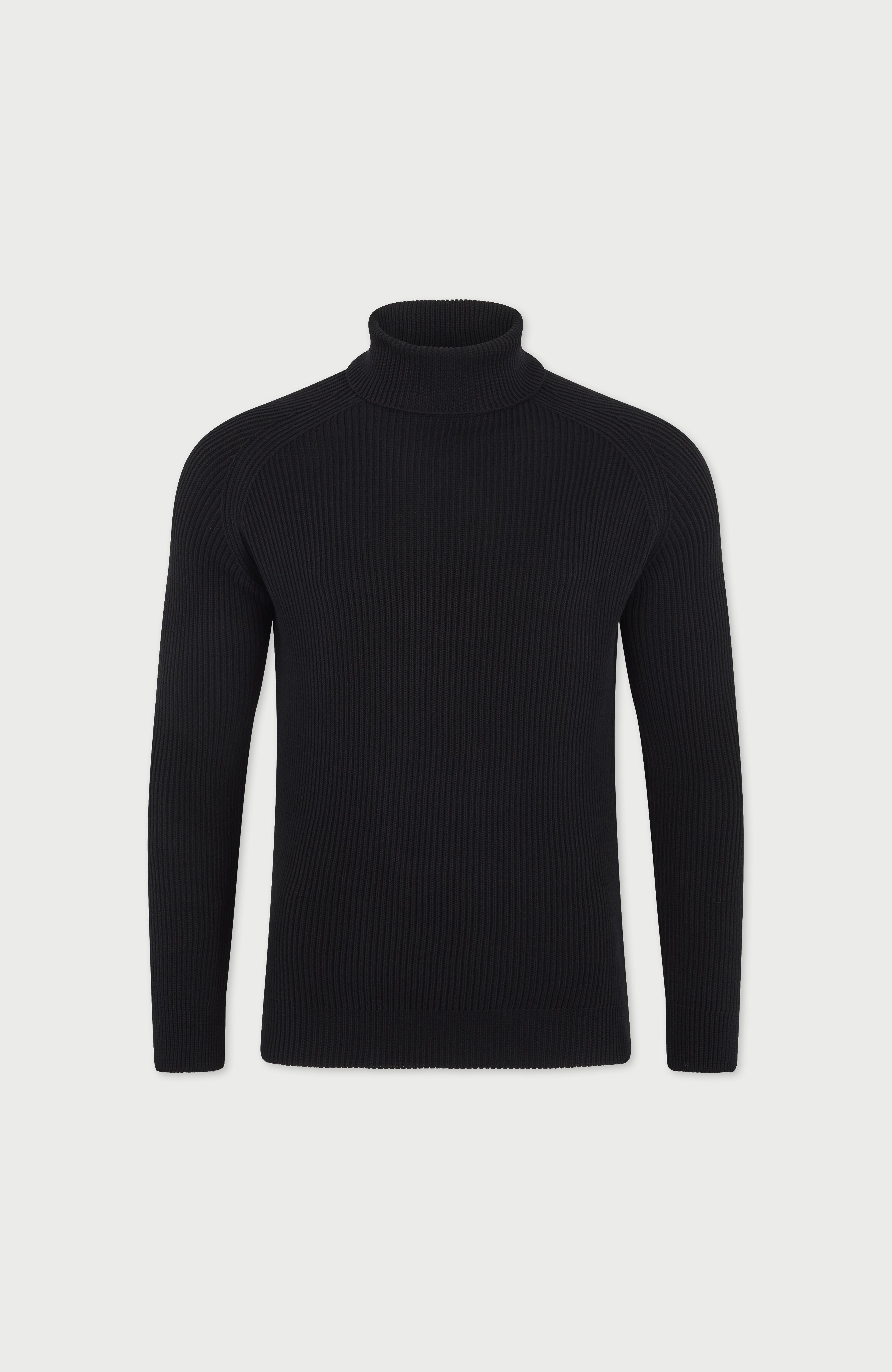 Mens Midweight Cotton Ribbed Roll Neck Jumper