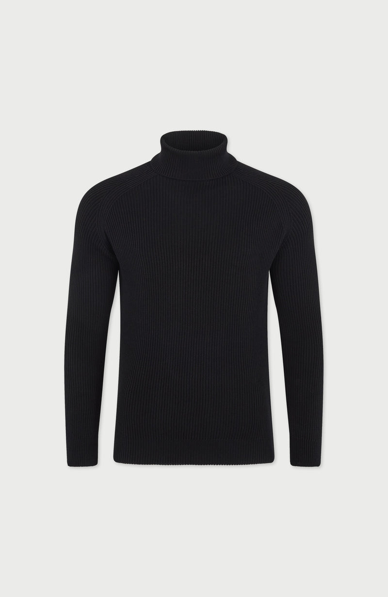 Mens Midweight Cotton Ribbed Roll Neck Jumper