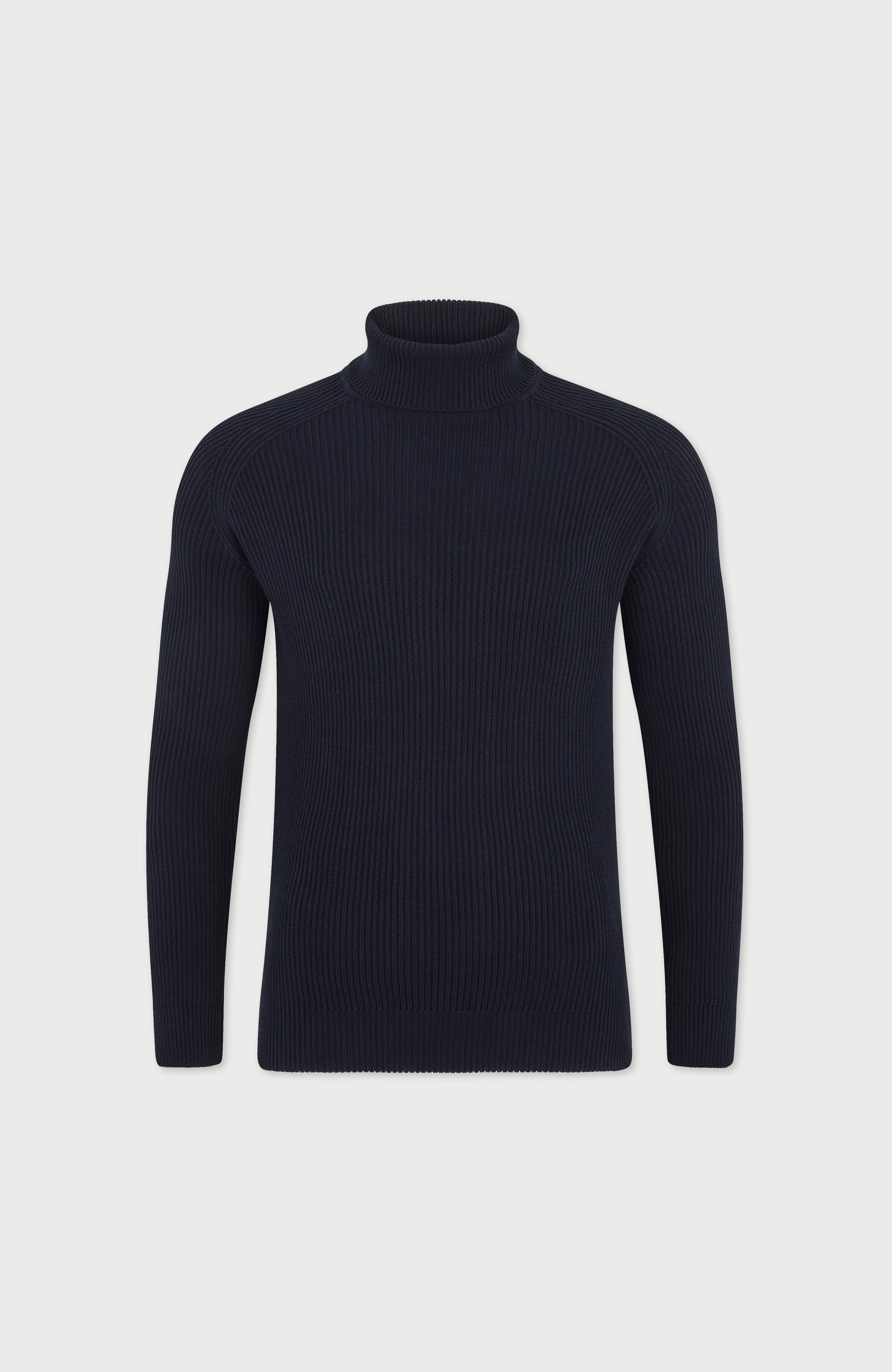 Mens Midweight Cotton Ribbed Roll Neck Jumper