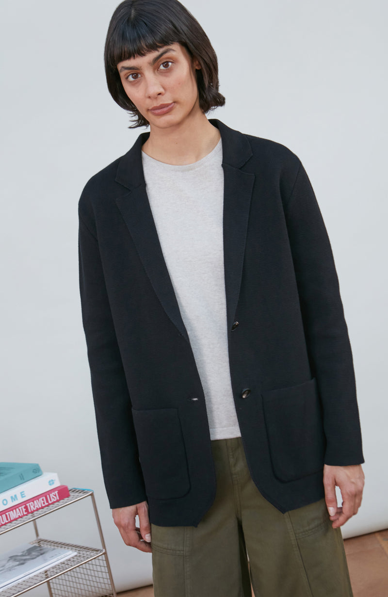 Womens Midweight Cotton Relaxed Fit Knitted Blazer