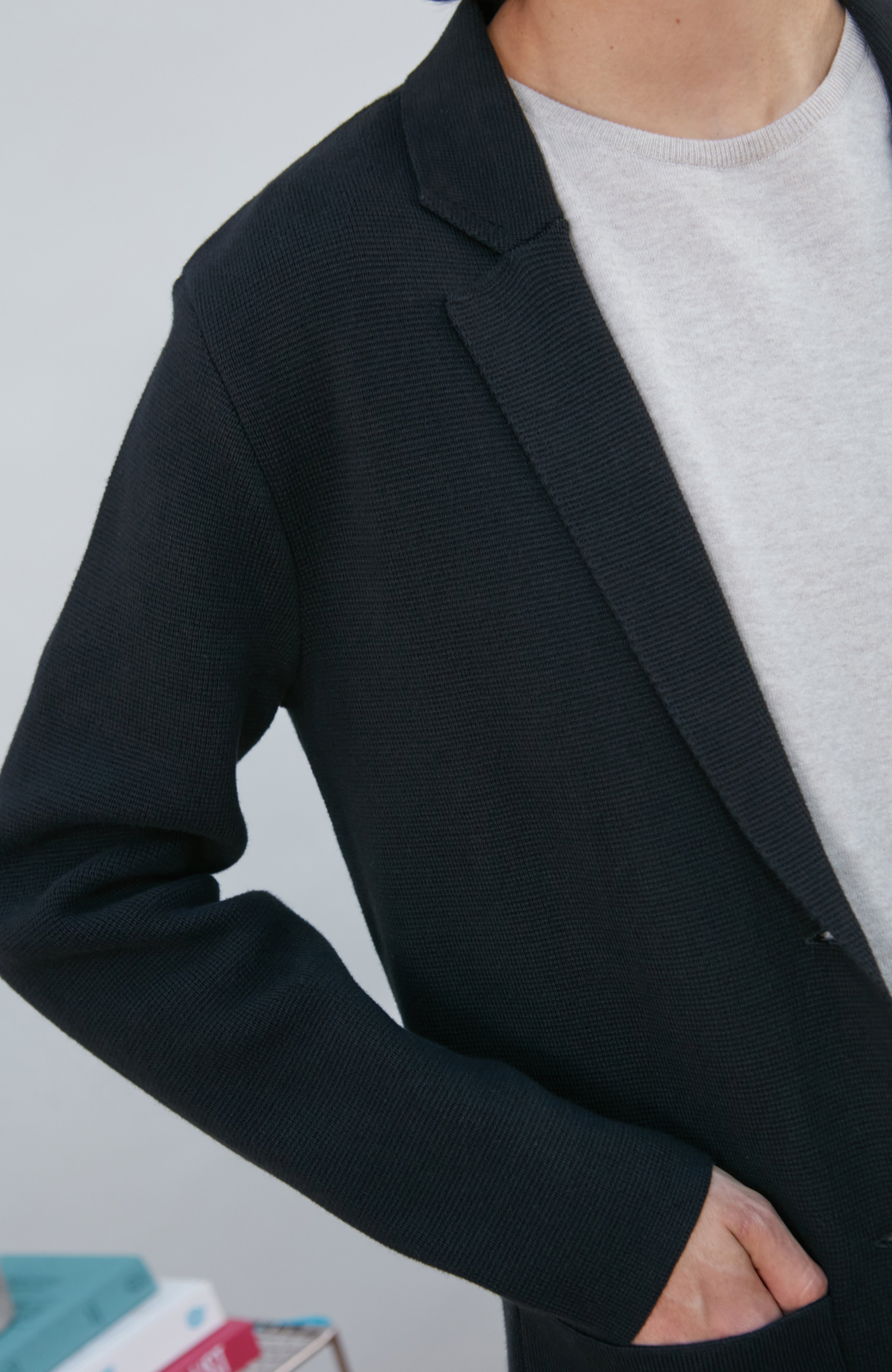 Womens Midweight Cotton Relaxed Fit Knitted Blazer