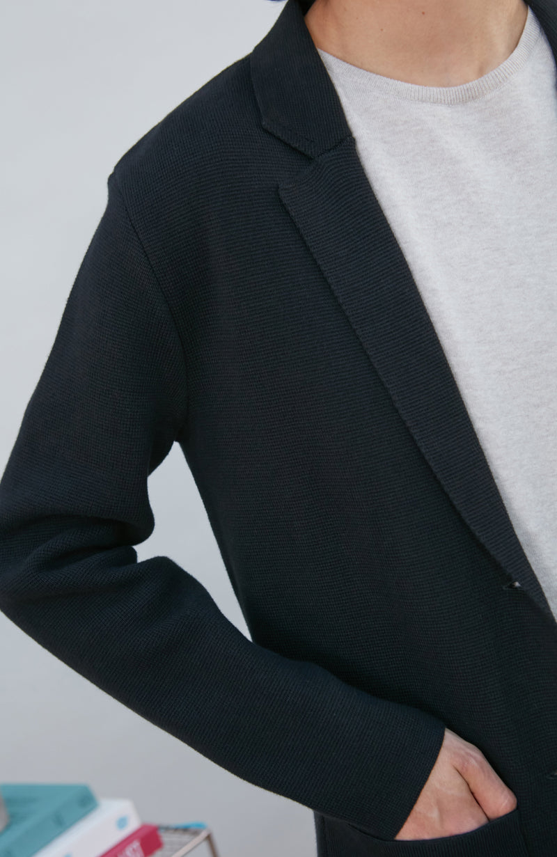 Womens Midweight Cotton Relaxed Fit Knitted Blazer