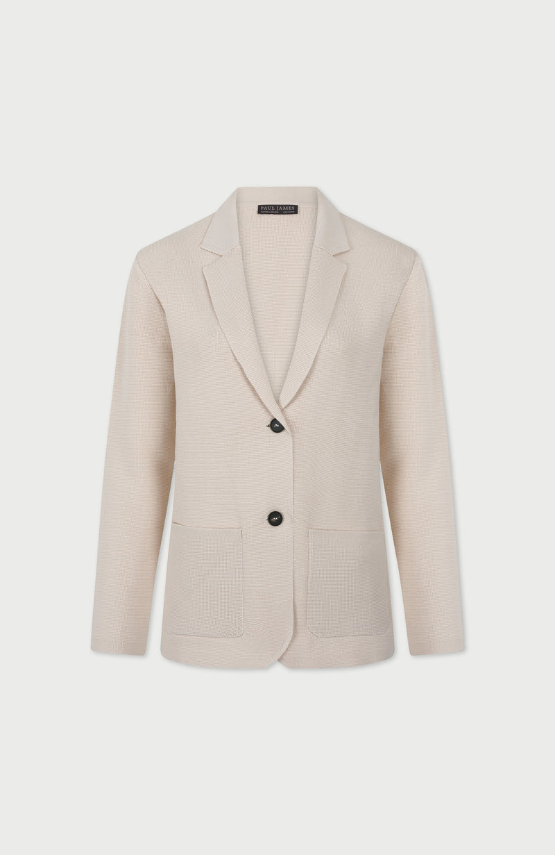 Womens Midweight Cotton Relaxed Fit Knitted Blazer