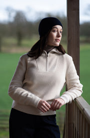 Womens Midweight Cotton Troyer Zip Neck Ribbed Jumper