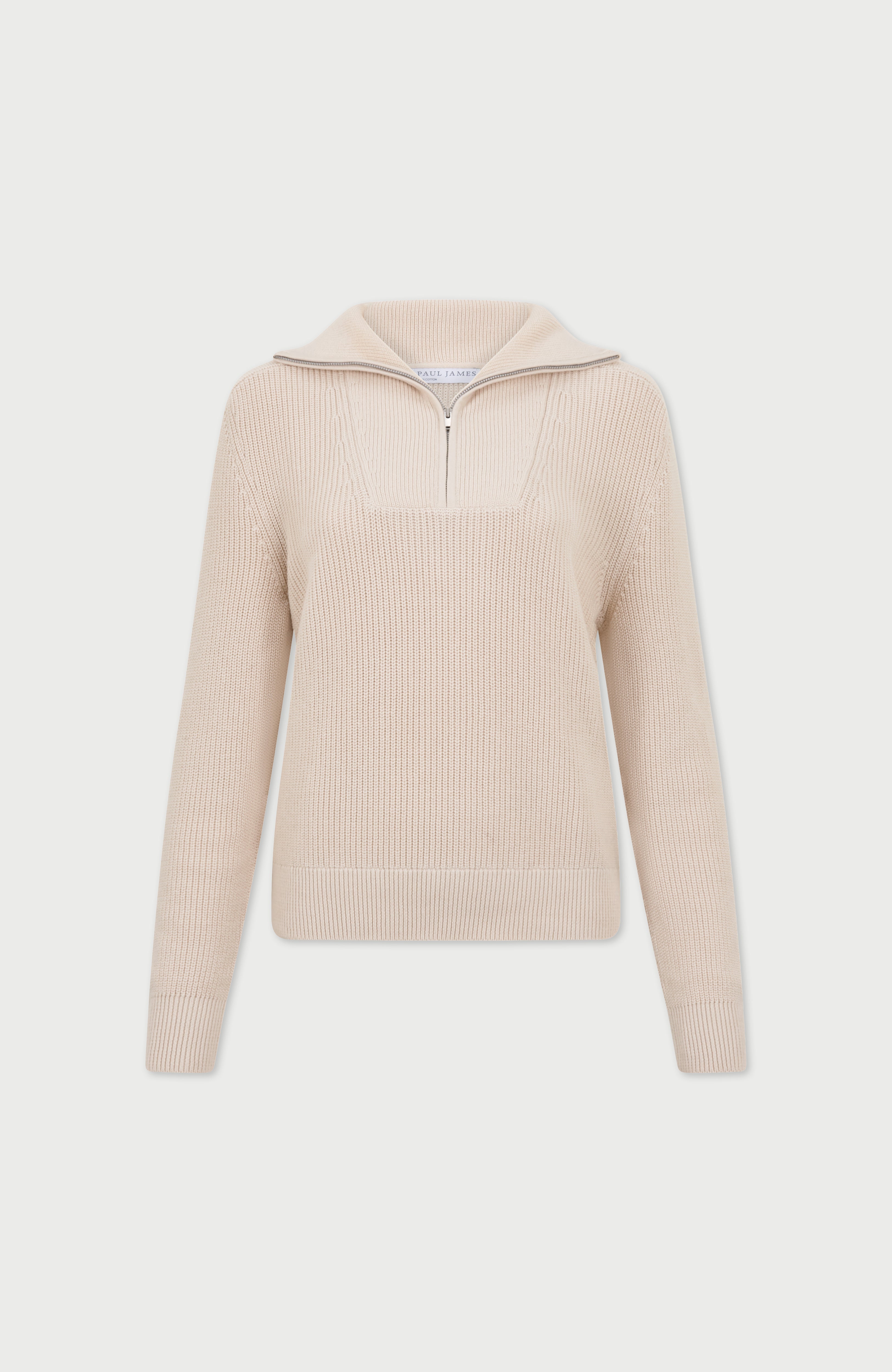 Womens Midweight Cotton Troyer Zip Neck Ribbed Jumper