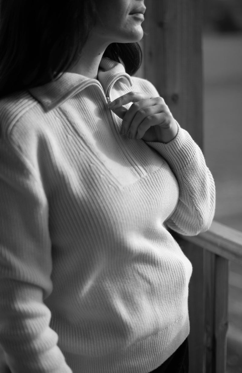 Womens Midweight Cotton Troyer Zip Neck Ribbed Jumper