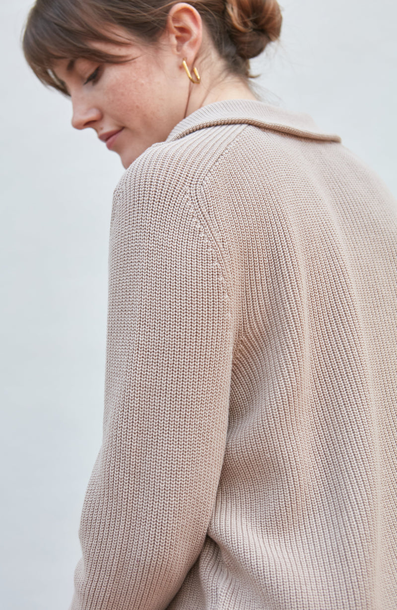 Womens Midweight Cotton Troyer Zip Neck Ribbed Jumper