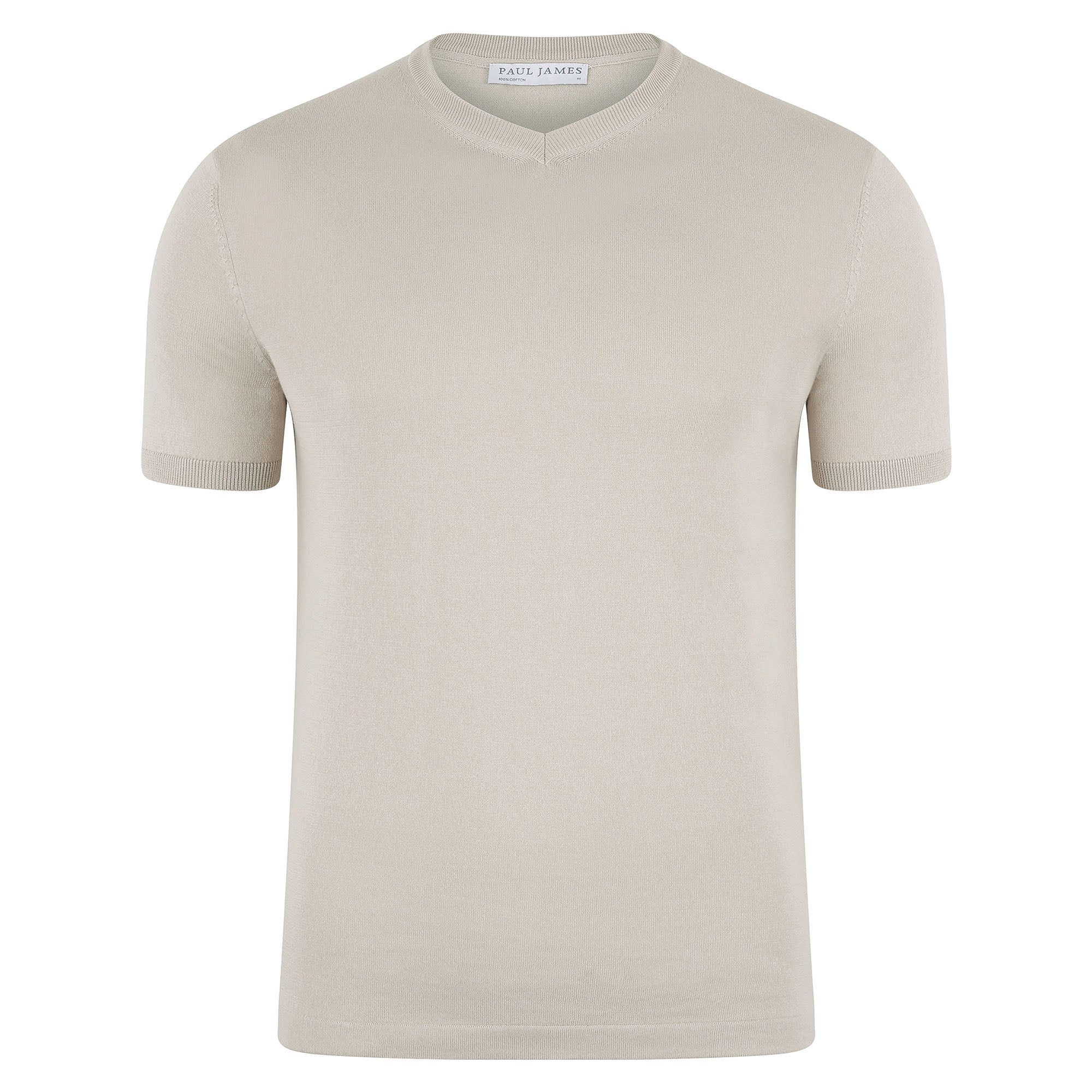 Mens Ultra Fine Cotton High V Neck Knitted T-Shirt