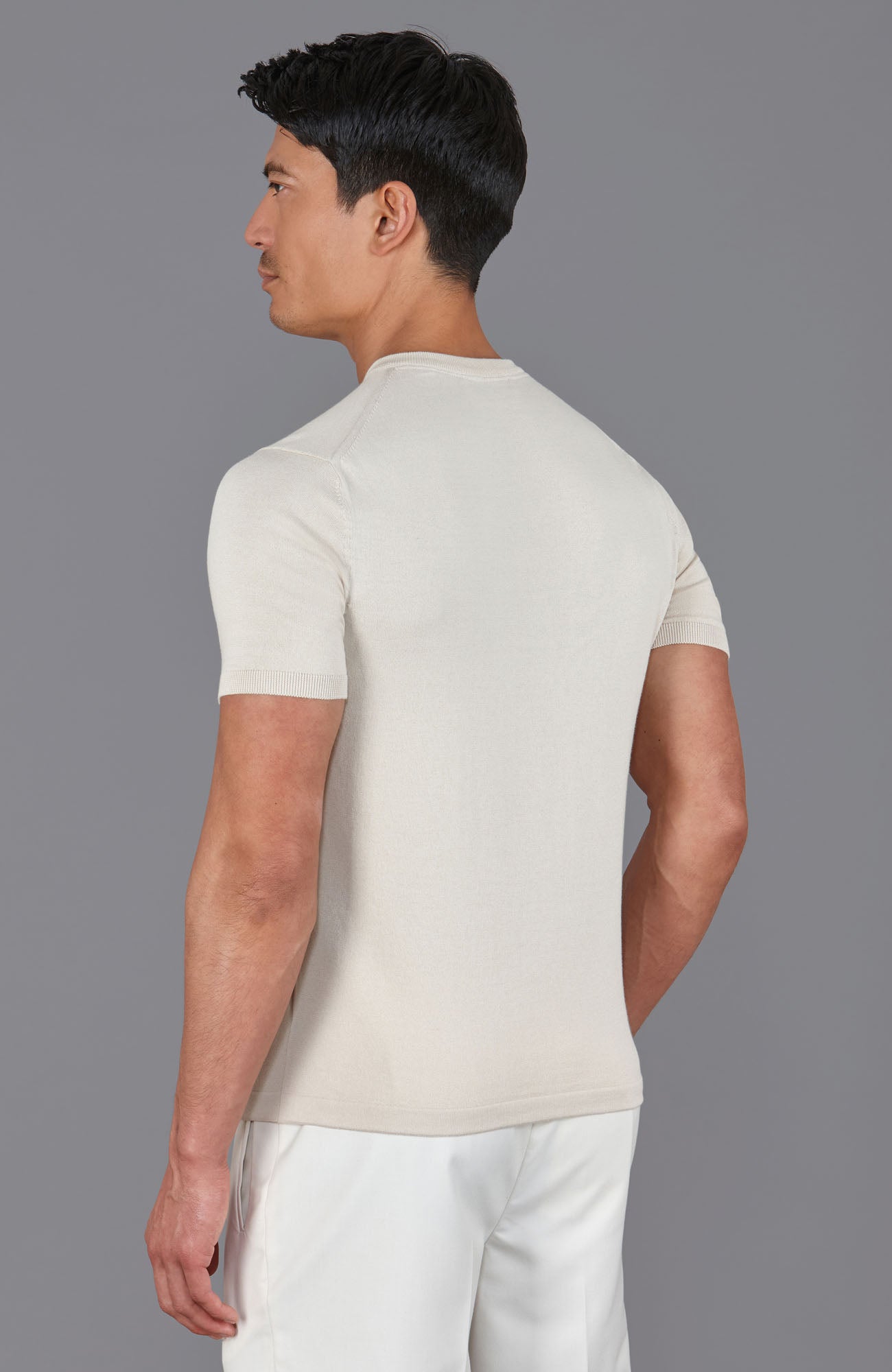 Mens Ultra Fine Cotton High V Neck Knitted T-Shirt