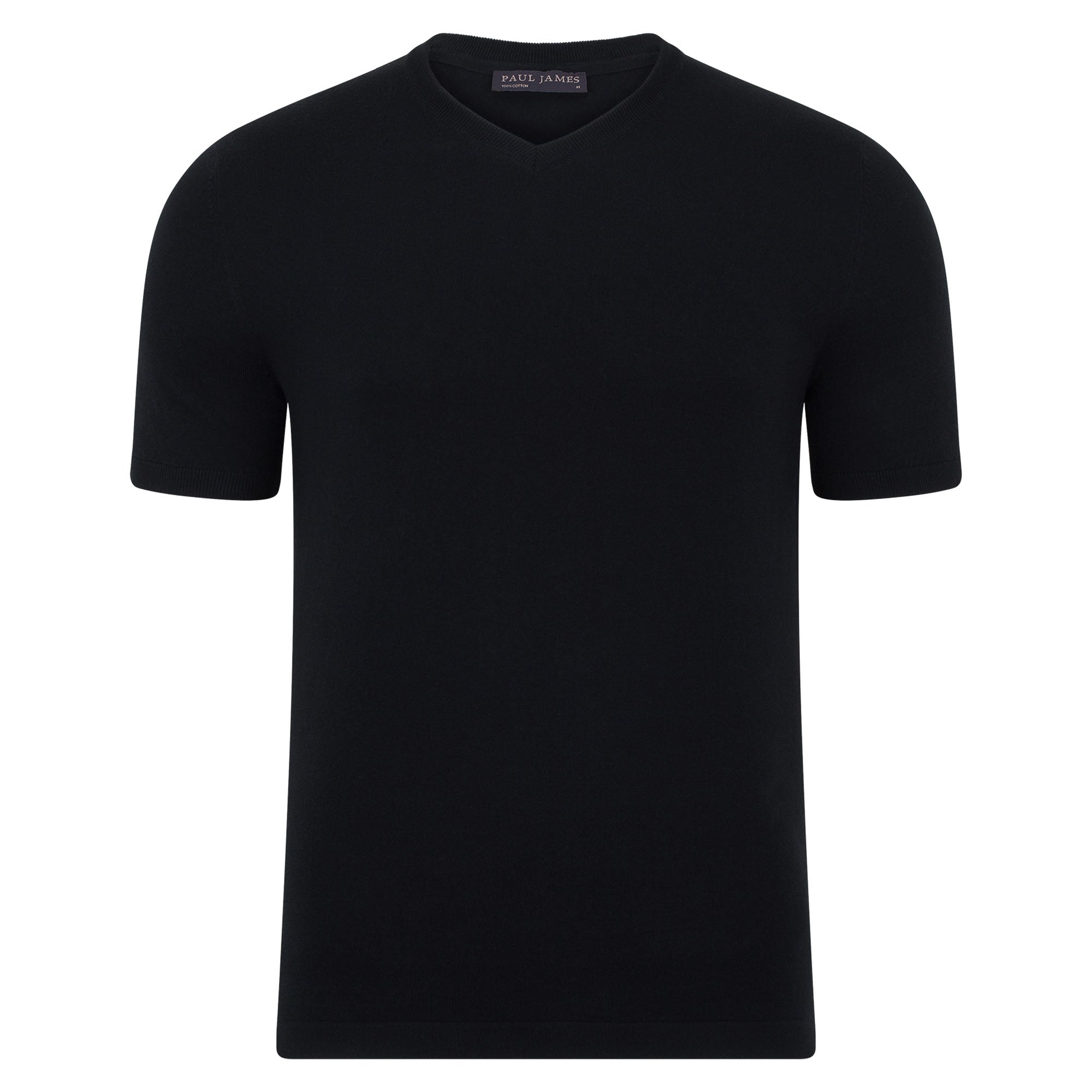 Mens Ultra Fine Cotton High V Neck Knitted T-Shirt