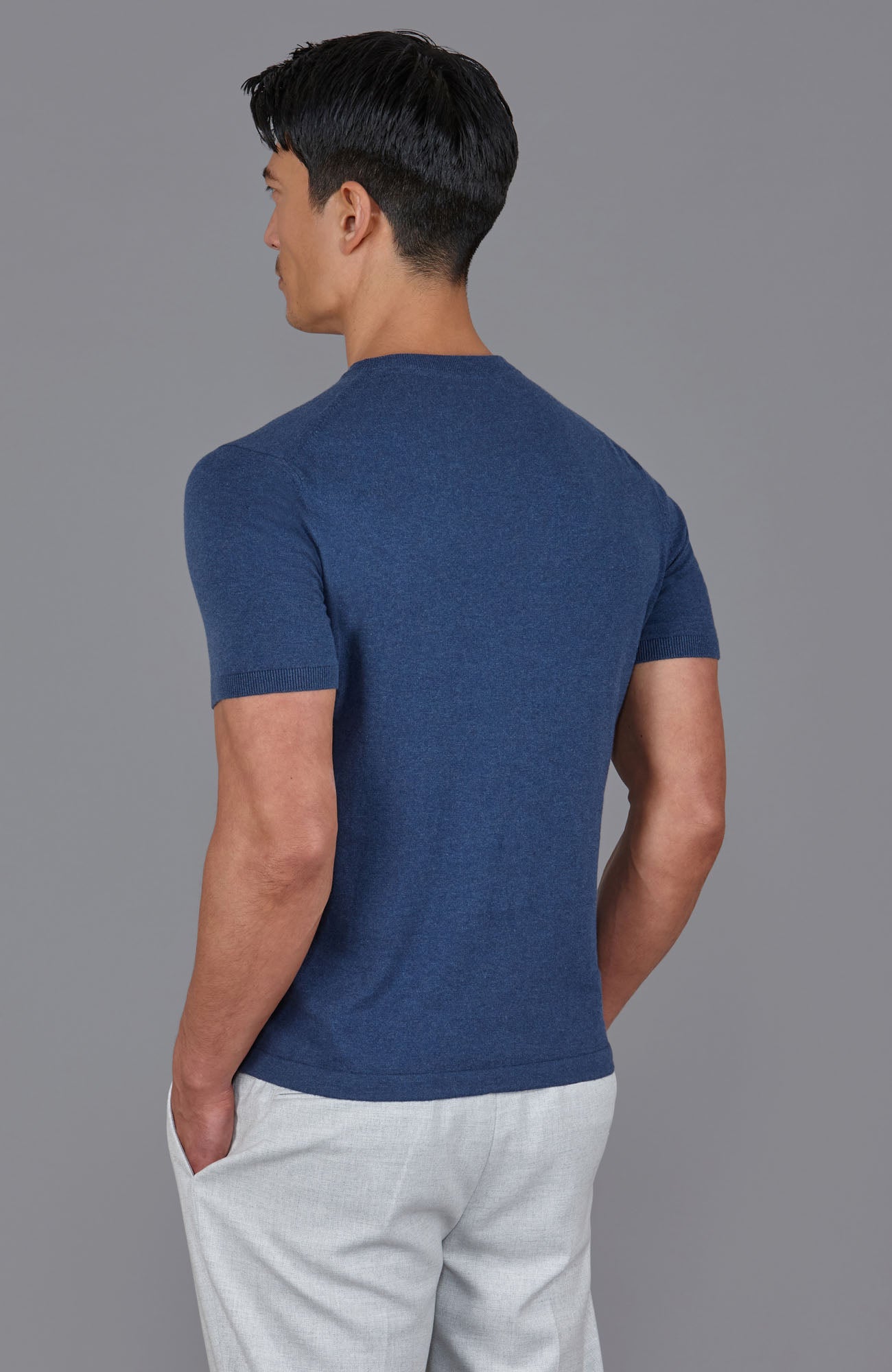 Mens Ultra Fine Cotton High V Neck Knitted T-Shirt