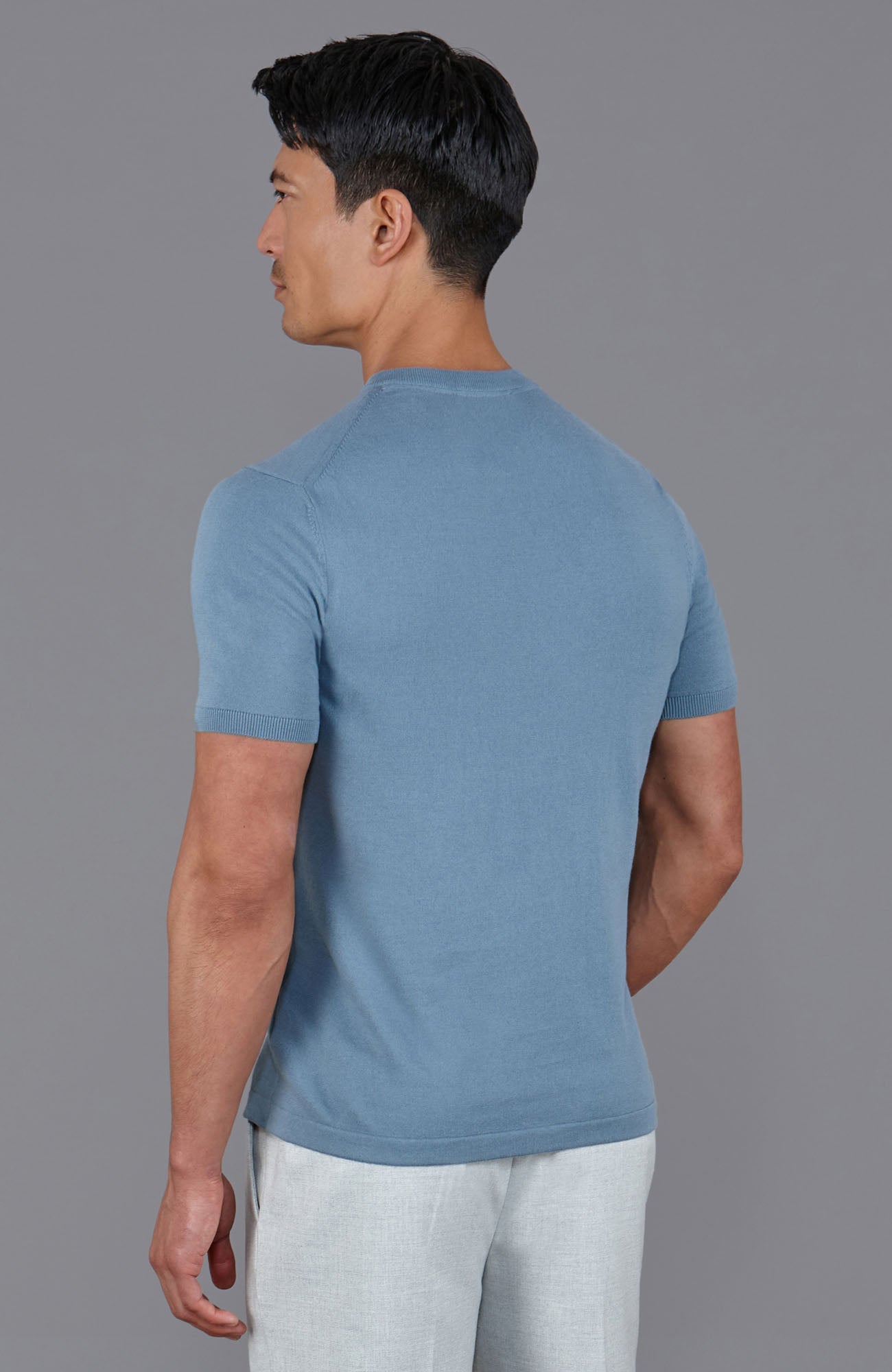 Mens Ultra Fine Cotton High V Neck Knitted T-Shirt