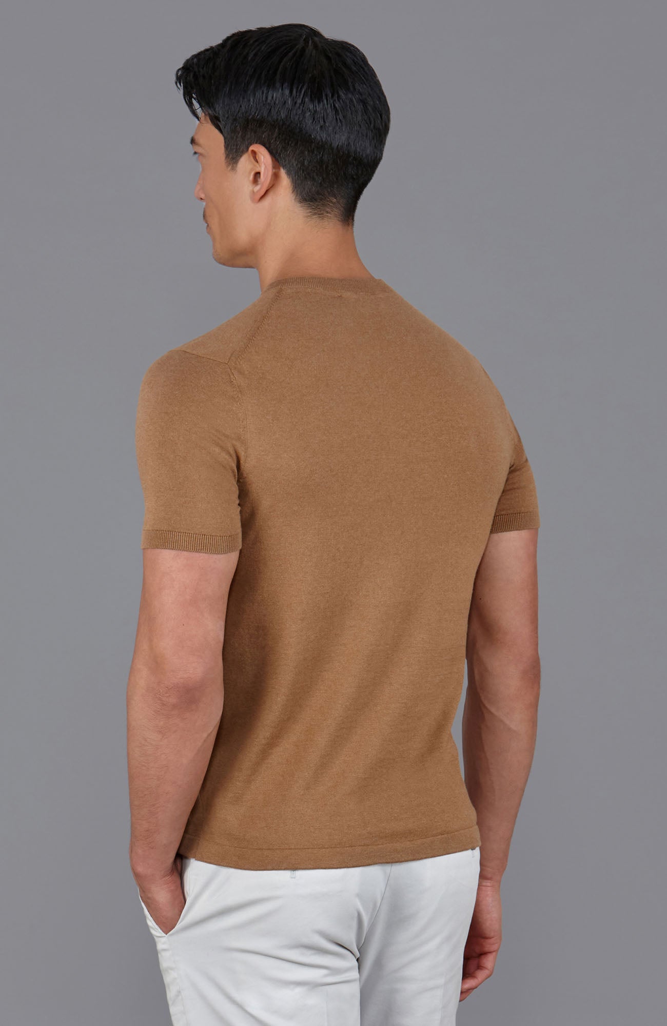 Mens Ultra Fine Cotton High V Neck Knitted T-Shirt
