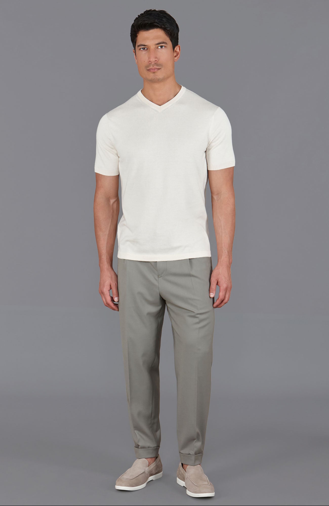 Mens Ultra Fine Cotton High V Neck Knitted T-Shirt