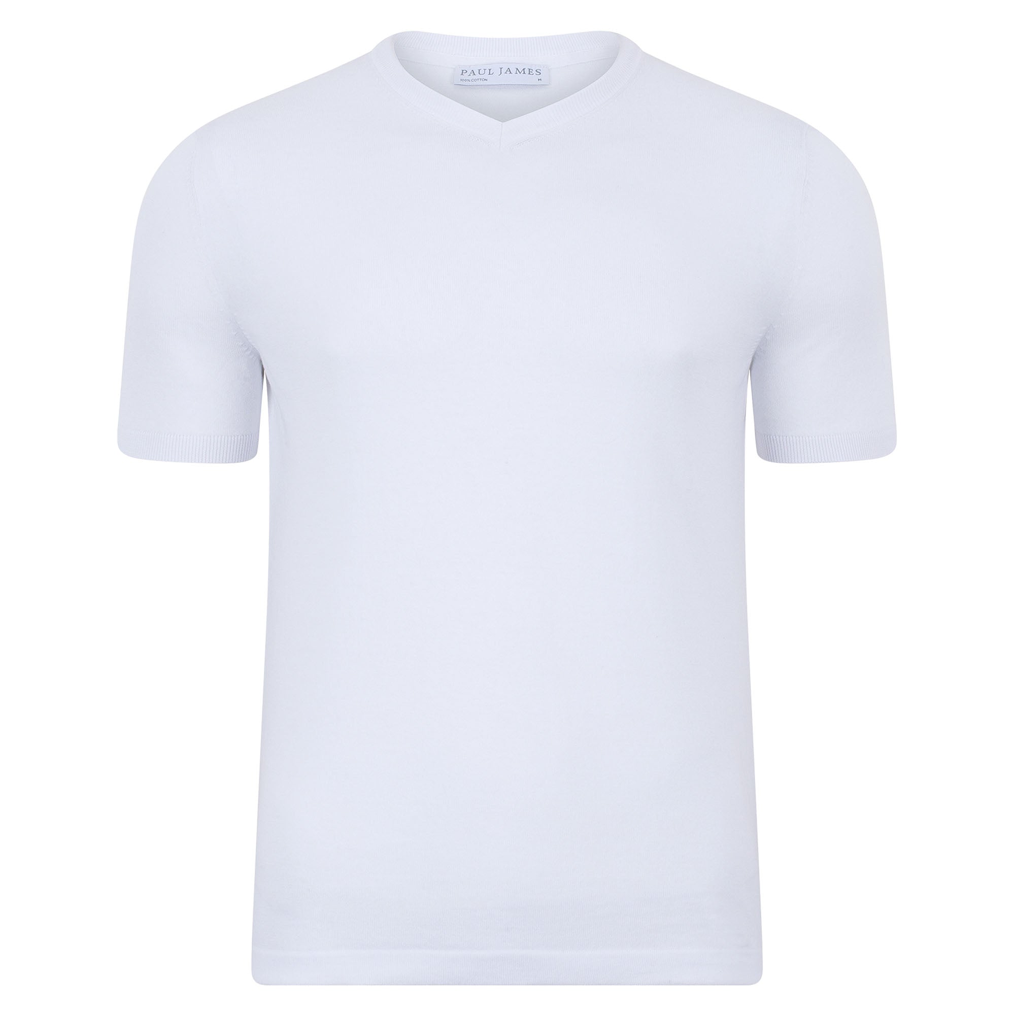 Mens Ultra Fine Cotton High V Neck Knitted T-Shirt