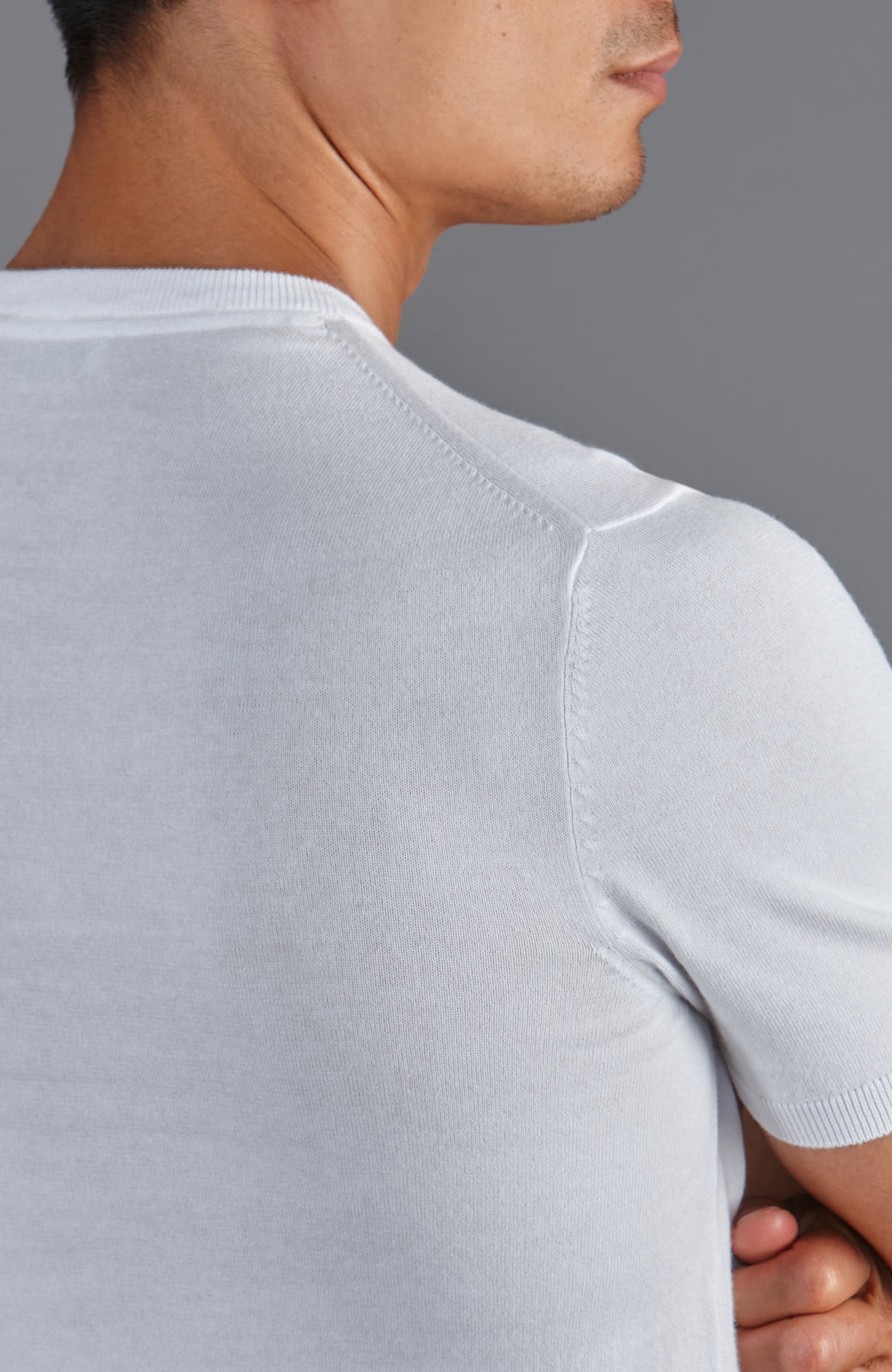 Mens Ultra Fine Cotton High V Neck Knitted T-Shirt