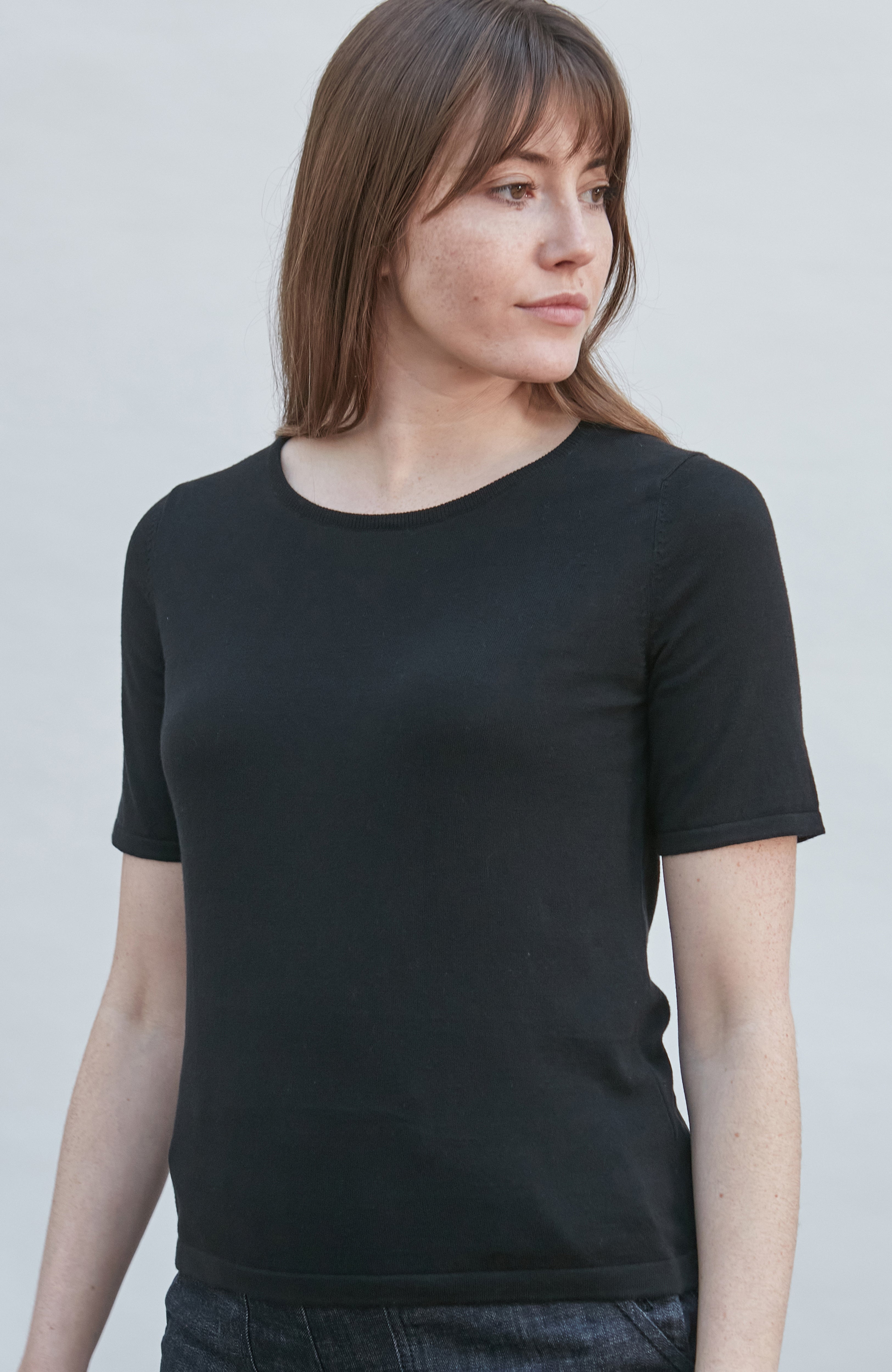 Womens Ultra Fine Cotton Crew Neck Knitted T-Shirt