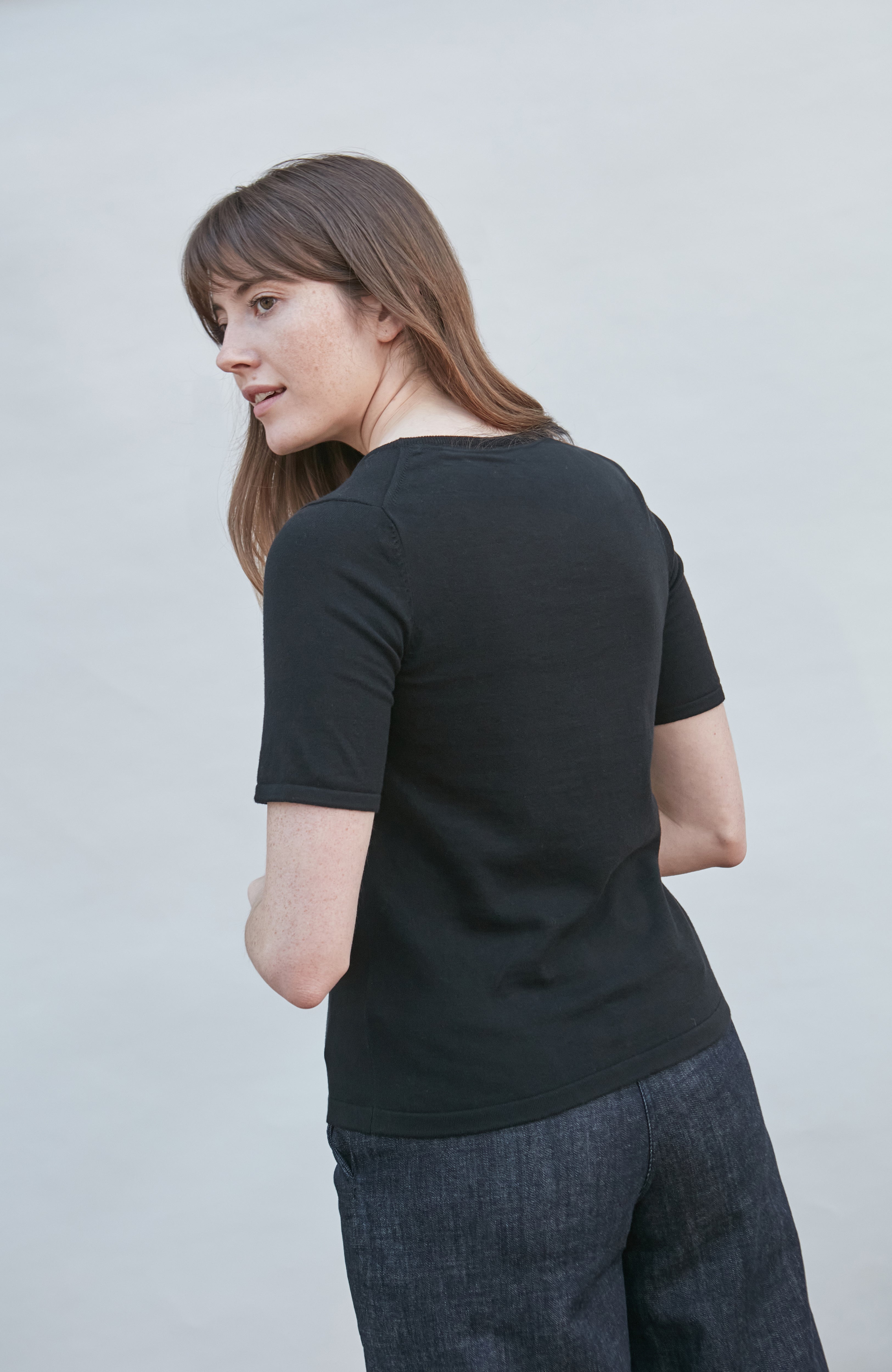 Womens Ultra Fine Cotton Crew Neck Knitted T-Shirt