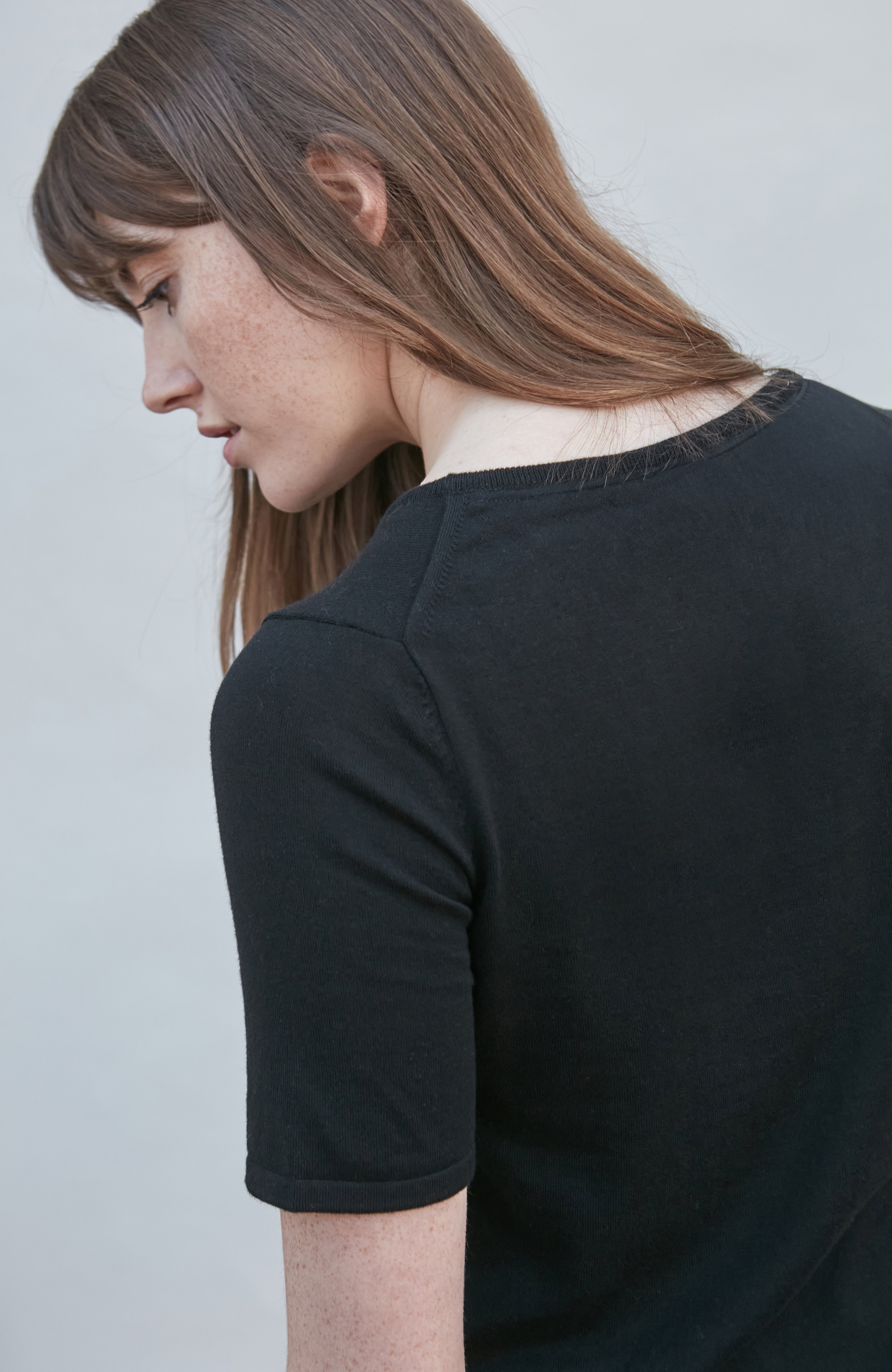 Womens Ultra Fine Cotton Crew Neck Knitted T-Shirt