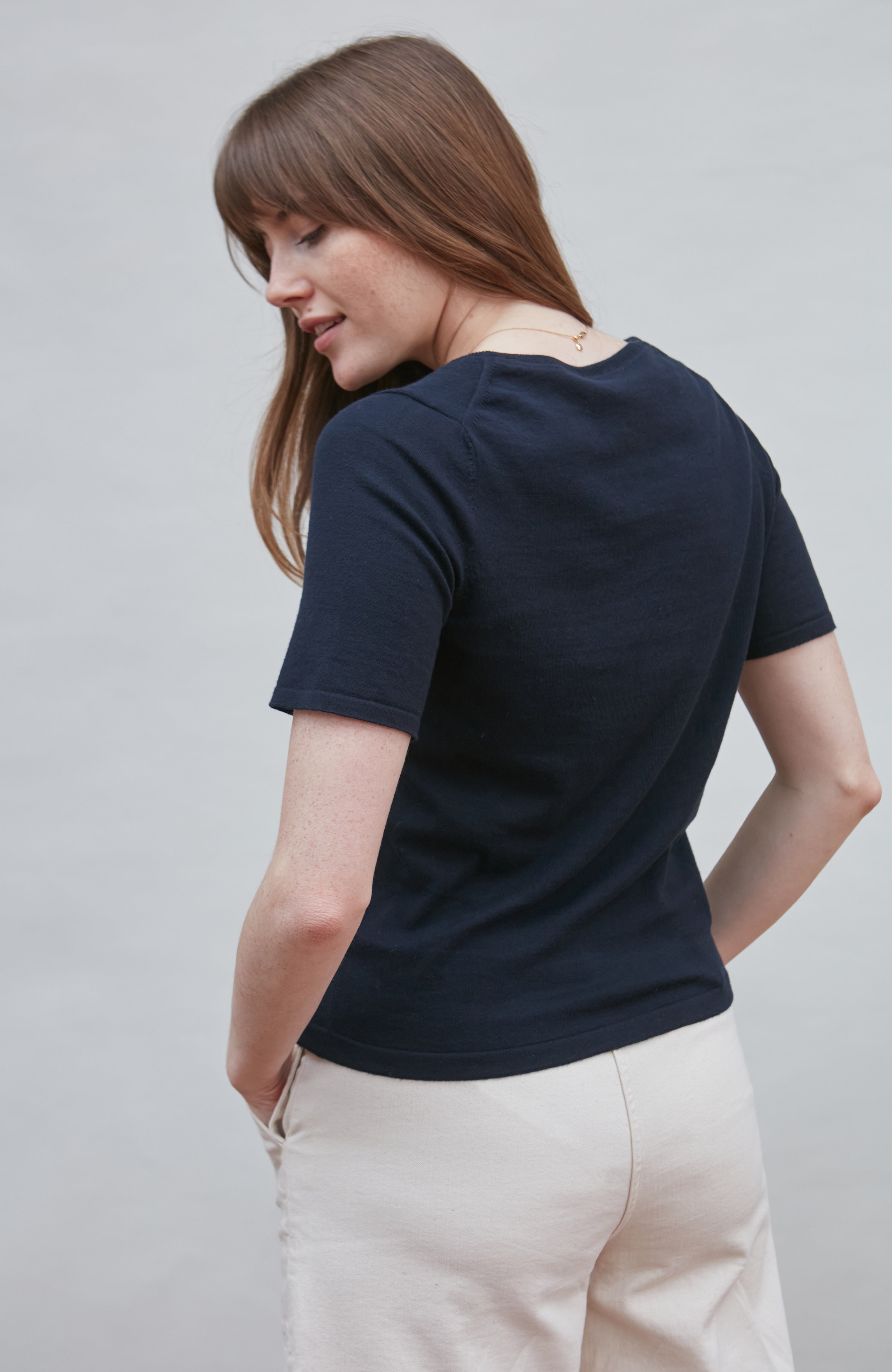 Womens Ultra Fine Cotton Crew Neck Knitted T-Shirt
