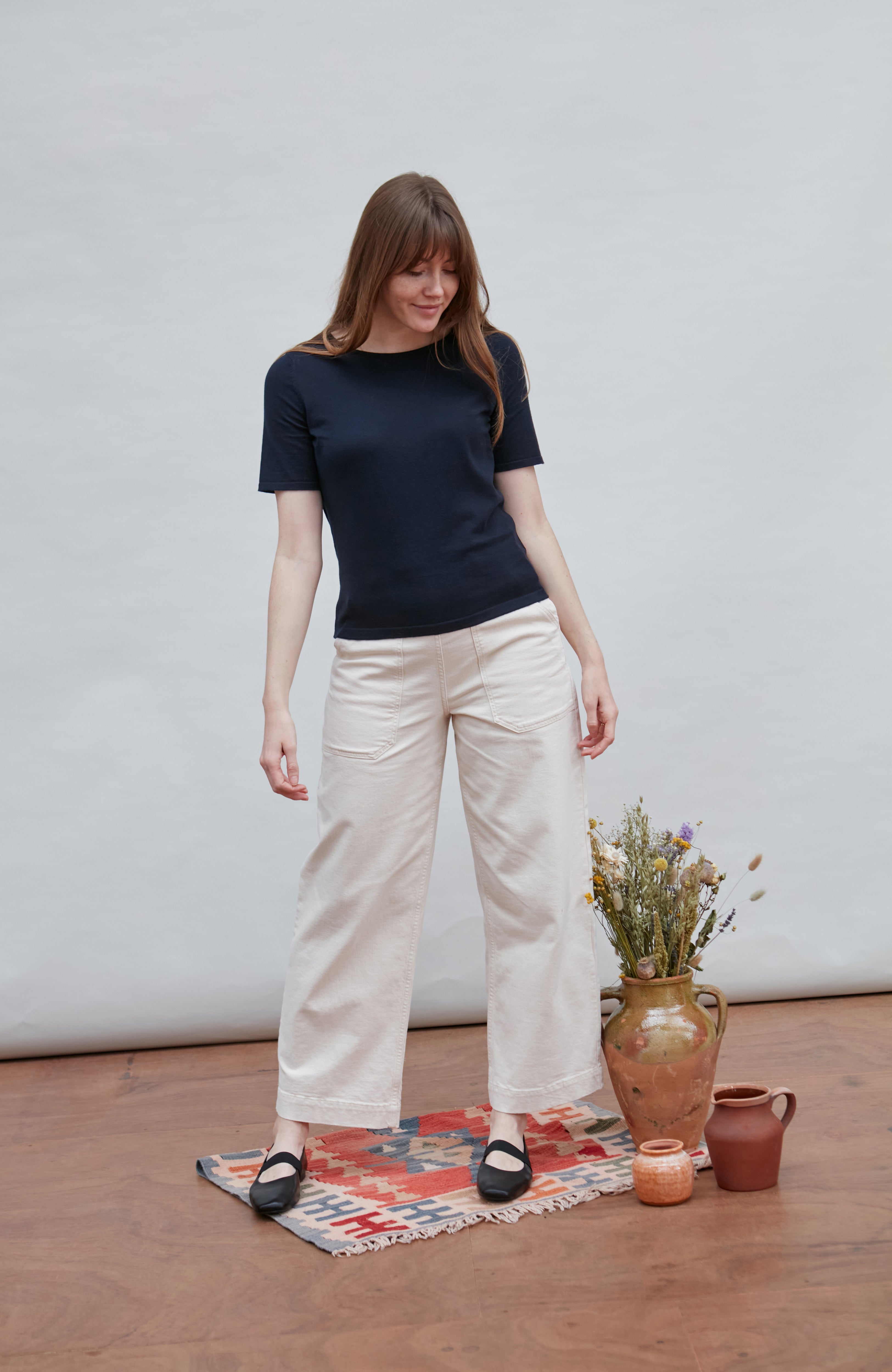 Womens Ultra Fine Cotton Crew Neck Knitted T-Shirt