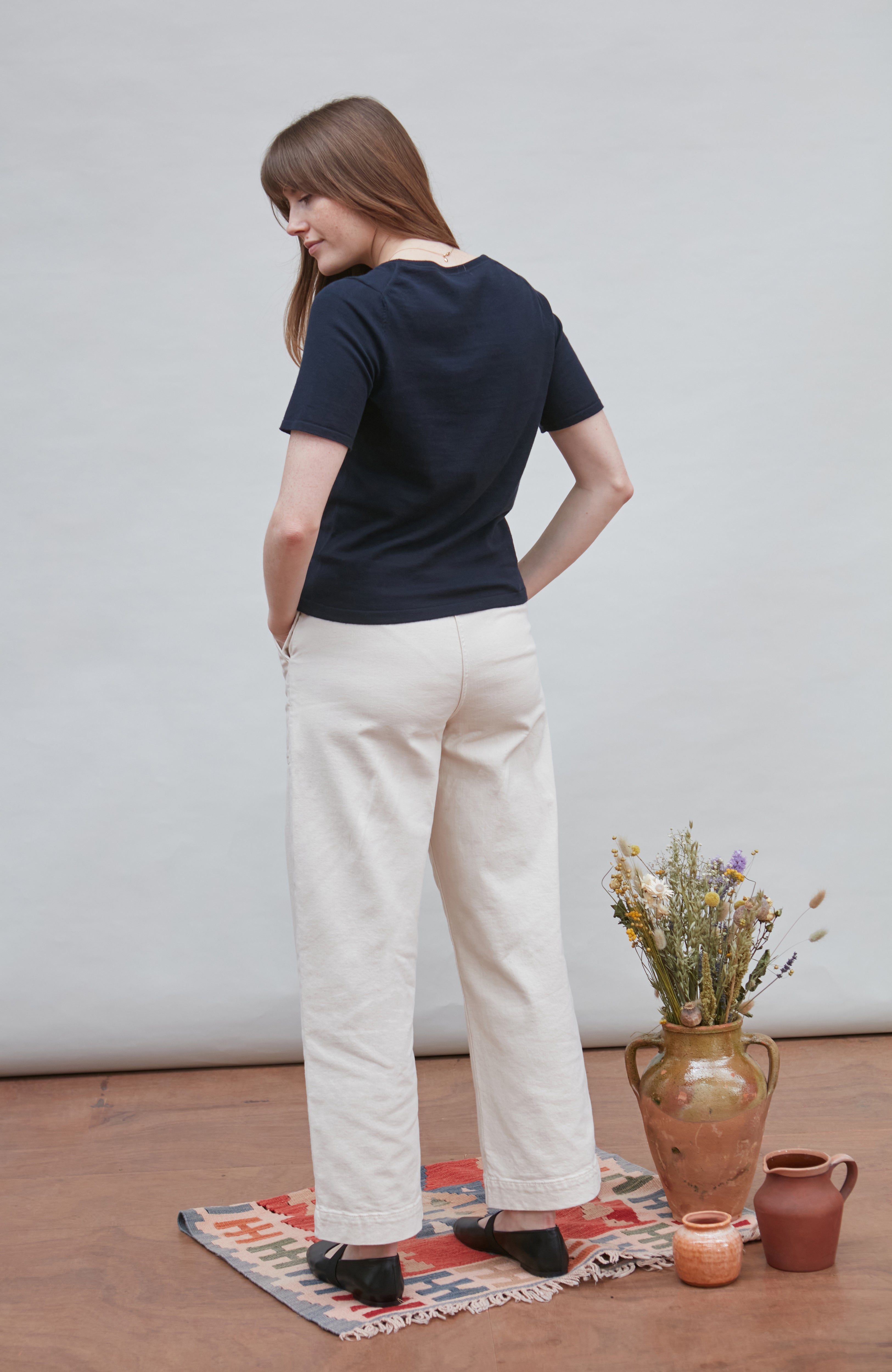 Womens Ultra Fine Cotton Crew Neck Knitted T-Shirt