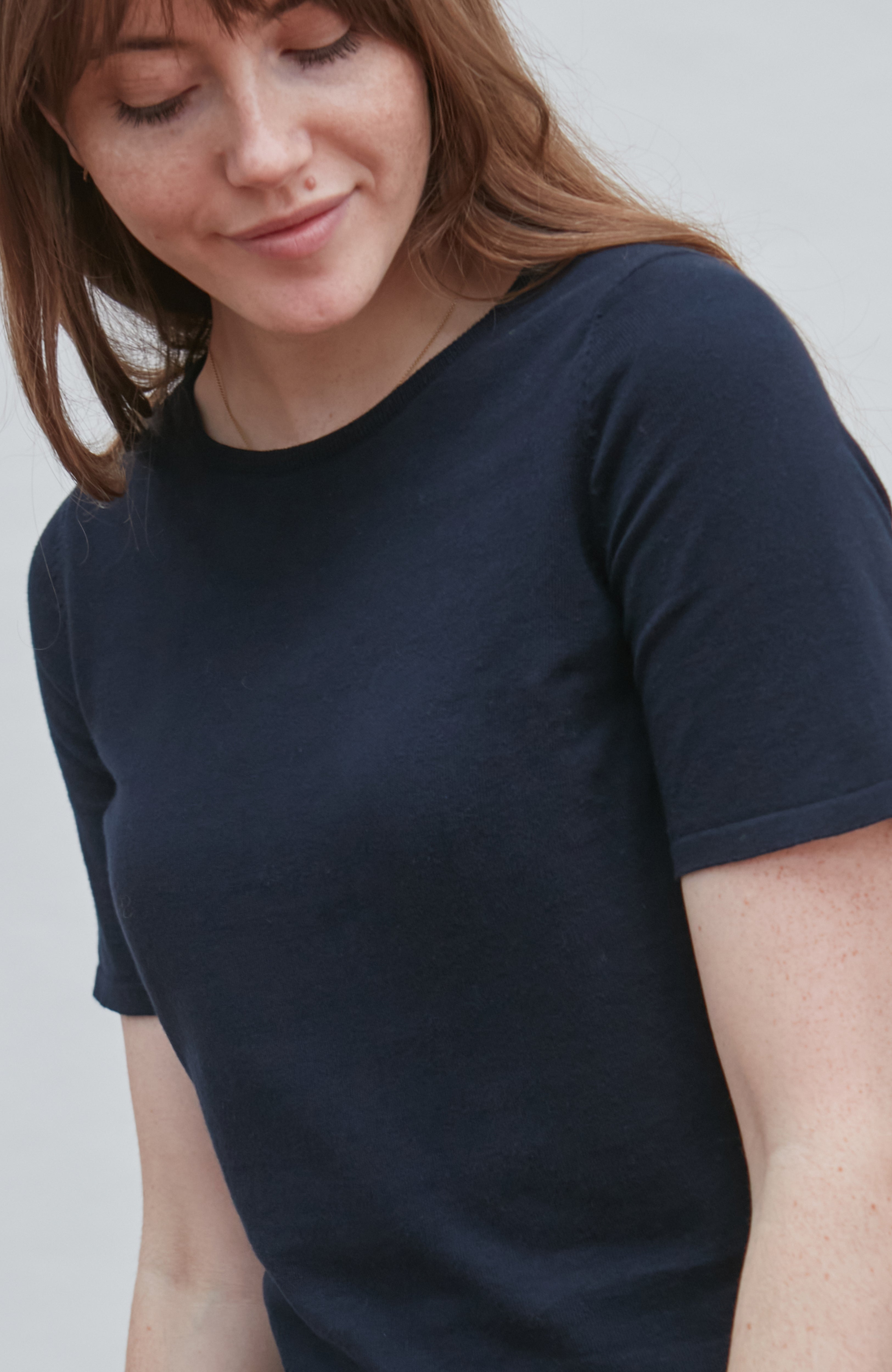 Womens Ultra Fine Cotton Crew Neck Knitted T-Shirt