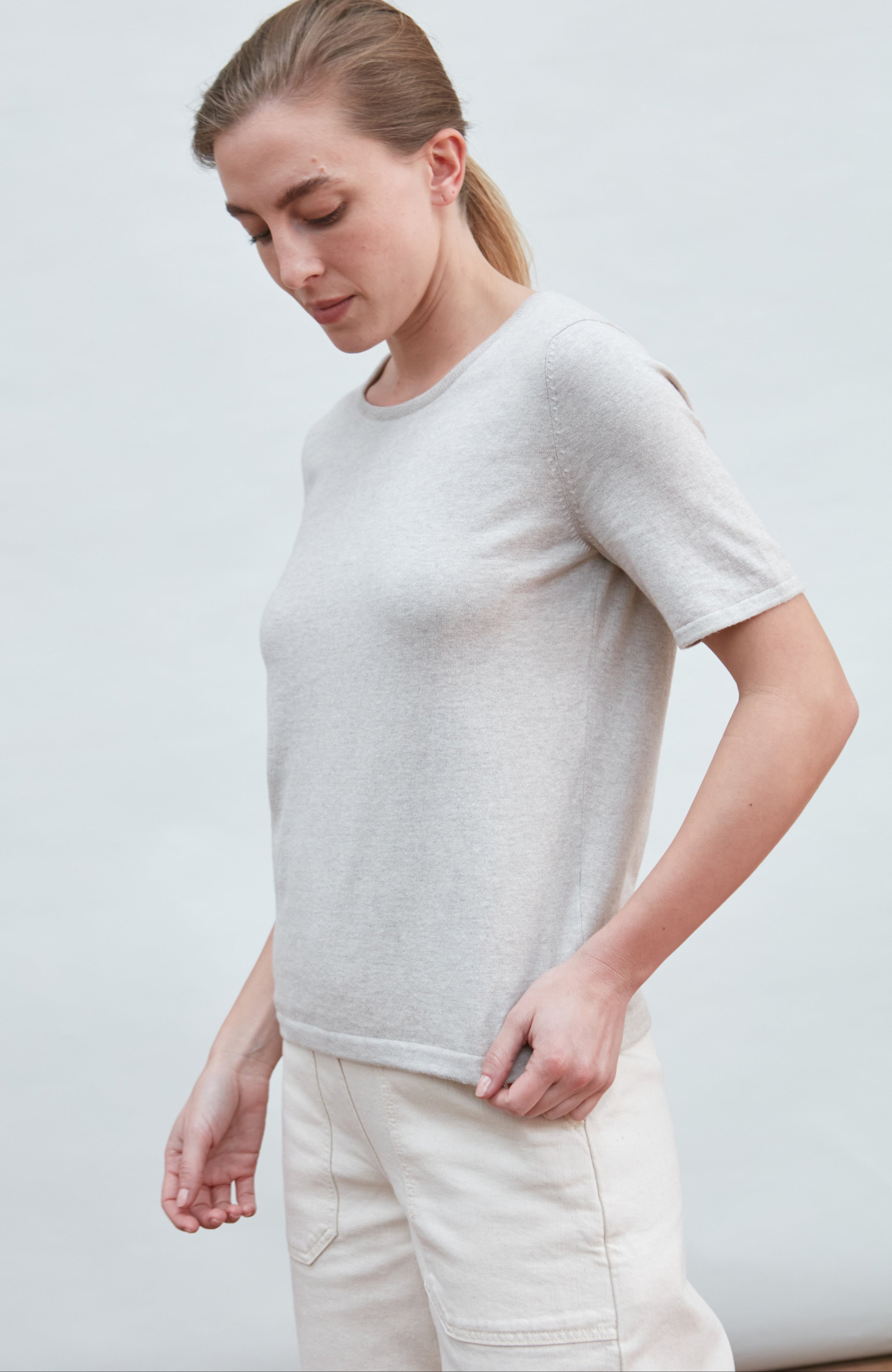 Womens Ultra Fine Cotton Crew Neck Knitted T-Shirt