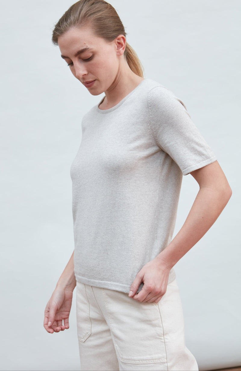 Womens Ultra Fine Cotton Crew Neck Knitted T-Shirt