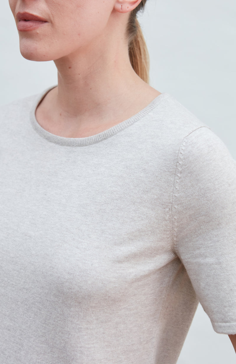 Womens Ultra Fine Cotton Crew Neck Knitted T-Shirt