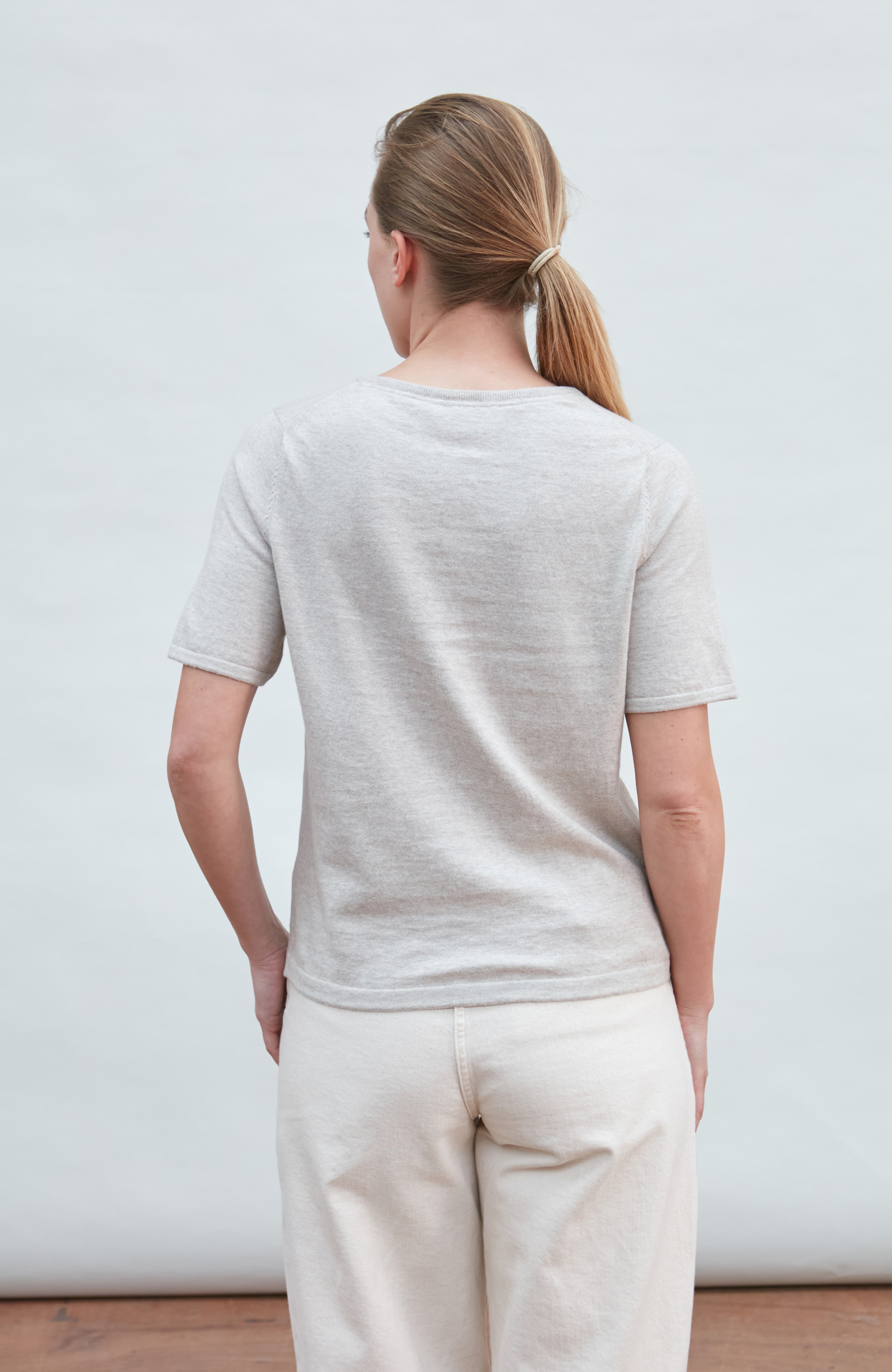 Womens Ultra Fine Cotton Crew Neck Knitted T-Shirt