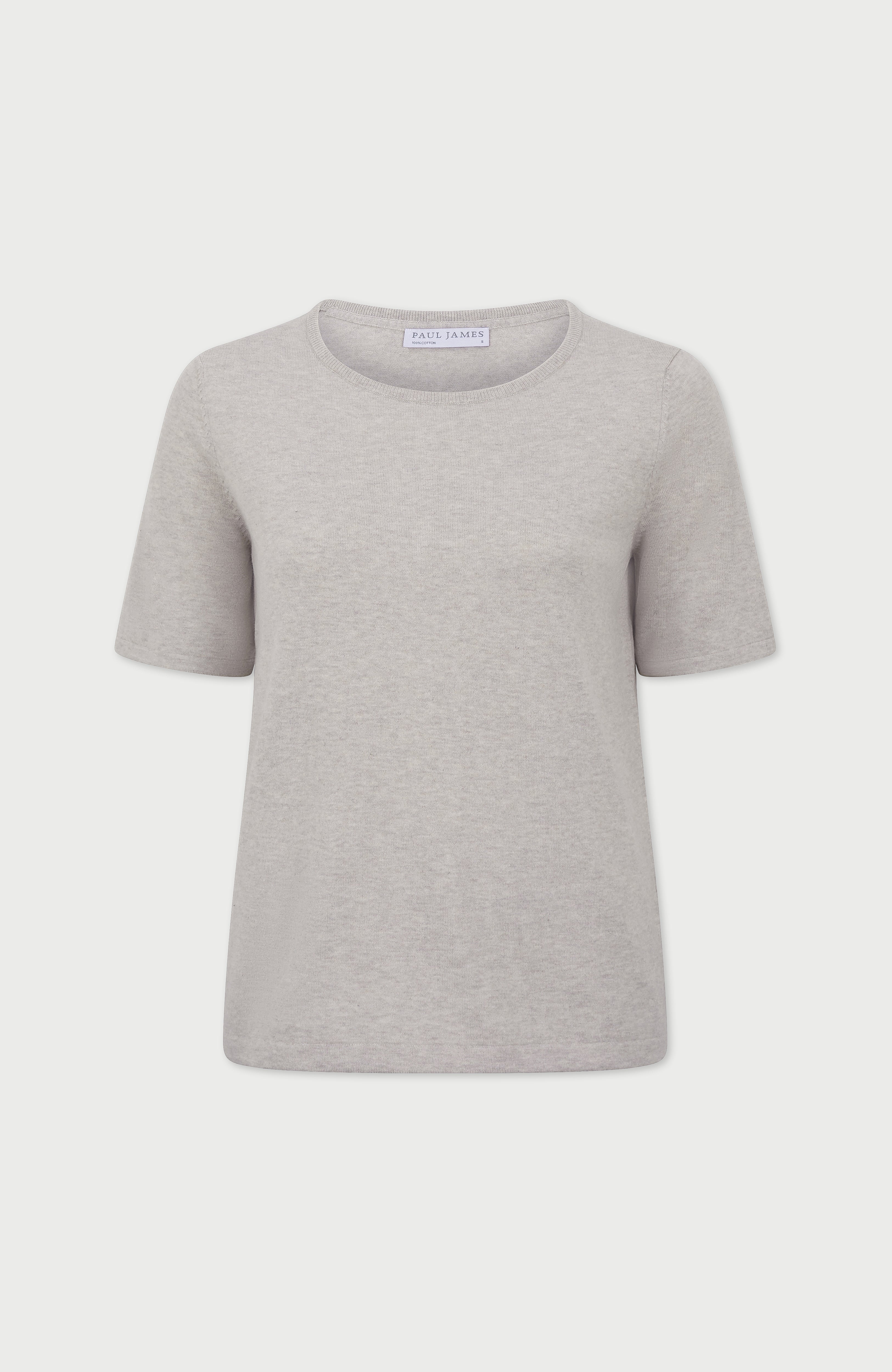 Womens Ultra Fine Cotton Crew Neck Knitted T-Shirt