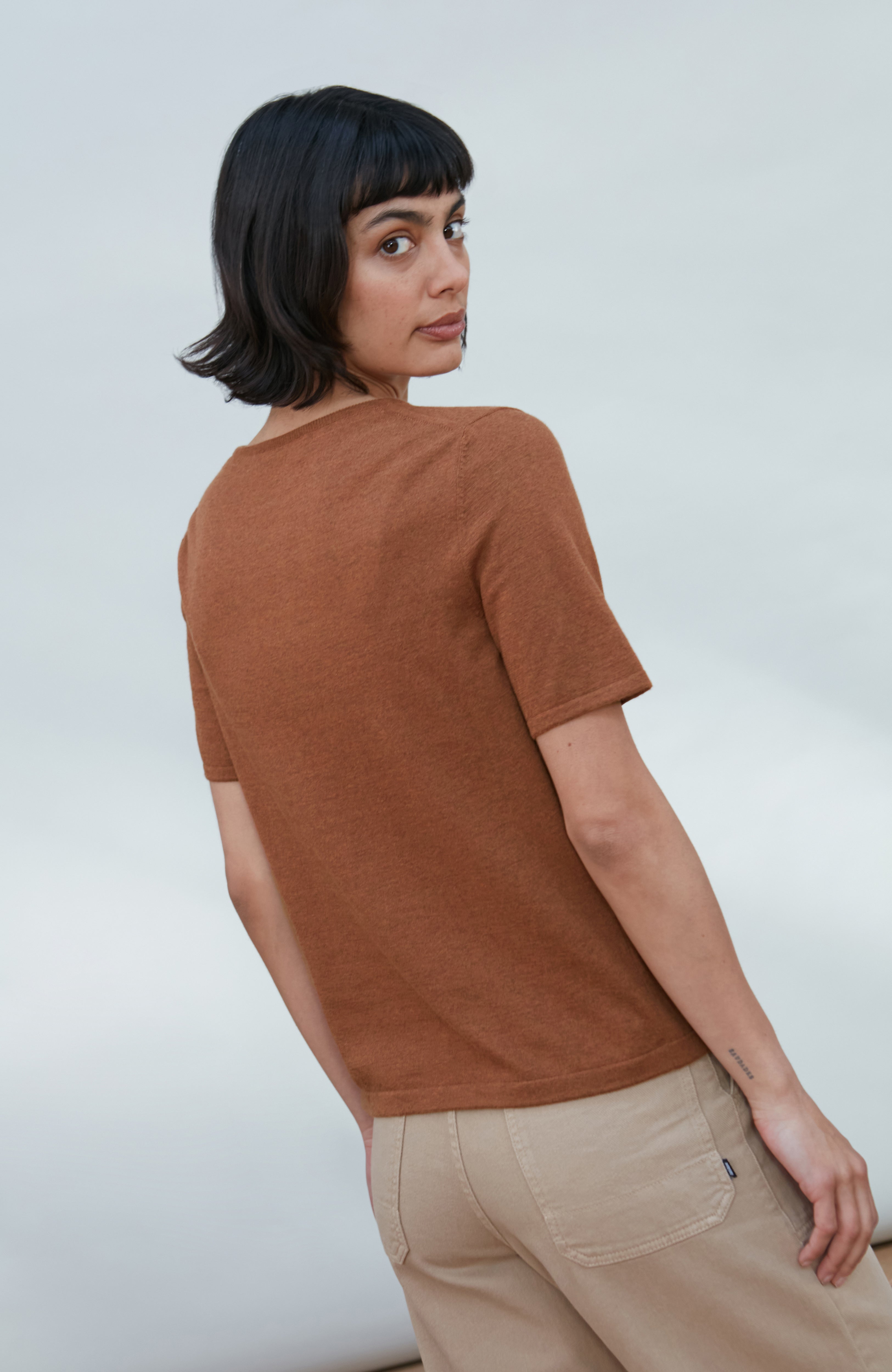 Womens Ultra Fine Cotton Crew Neck Knitted T-Shirt