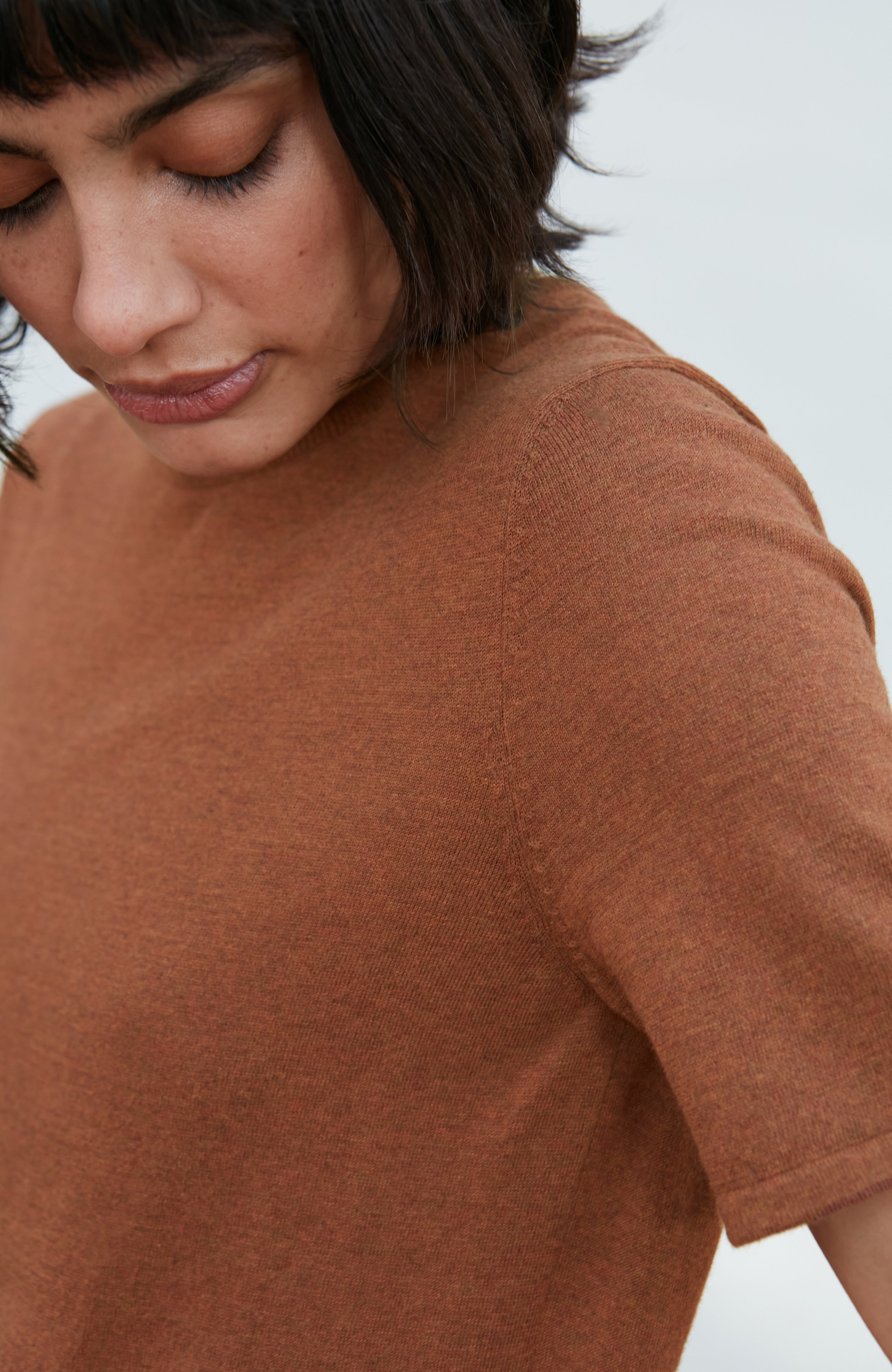 Womens Ultra Fine Cotton Crew Neck Knitted T-Shirt