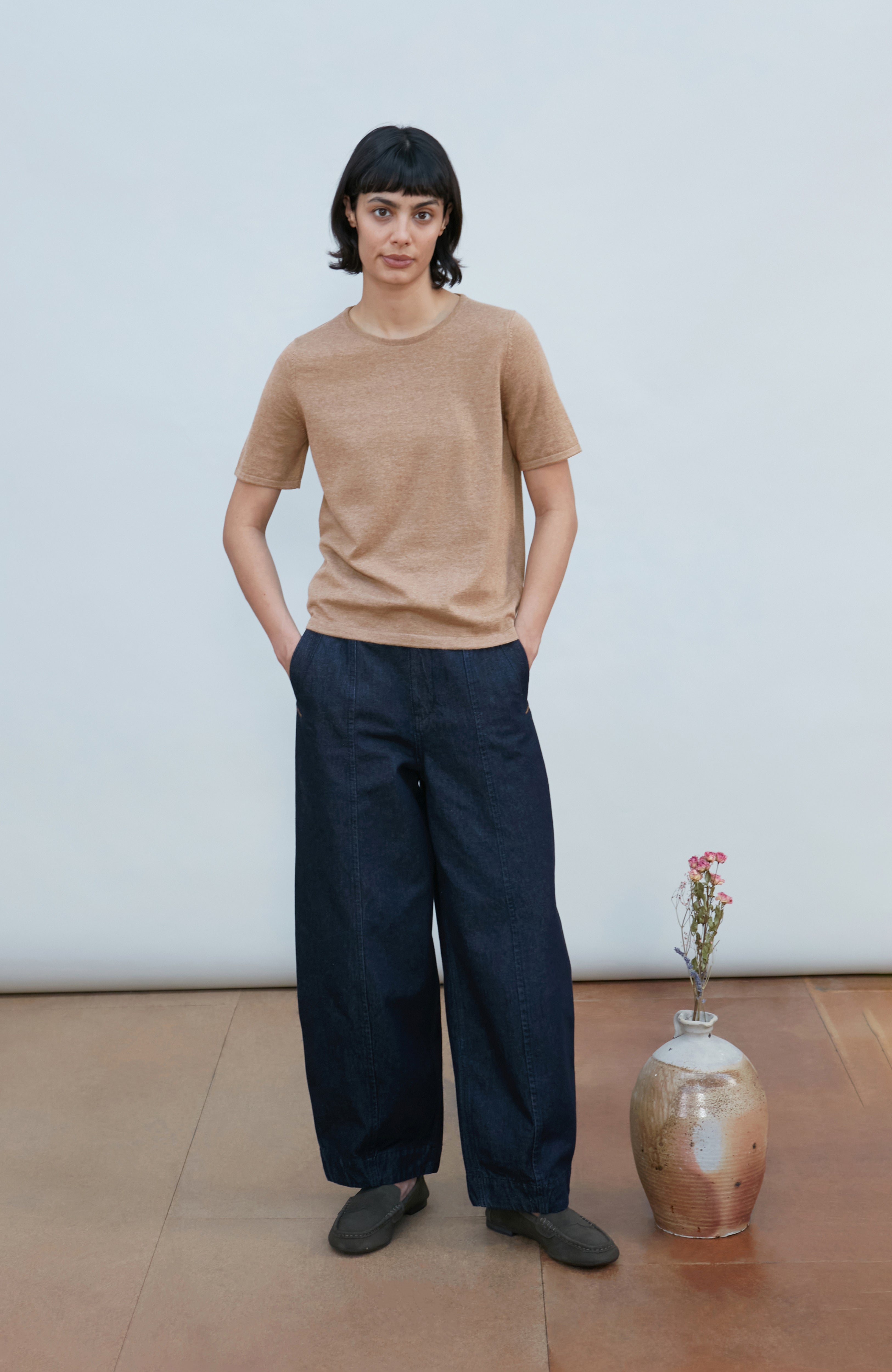 Womens Ultra Fine Cotton Crew Neck Knitted T-Shirt