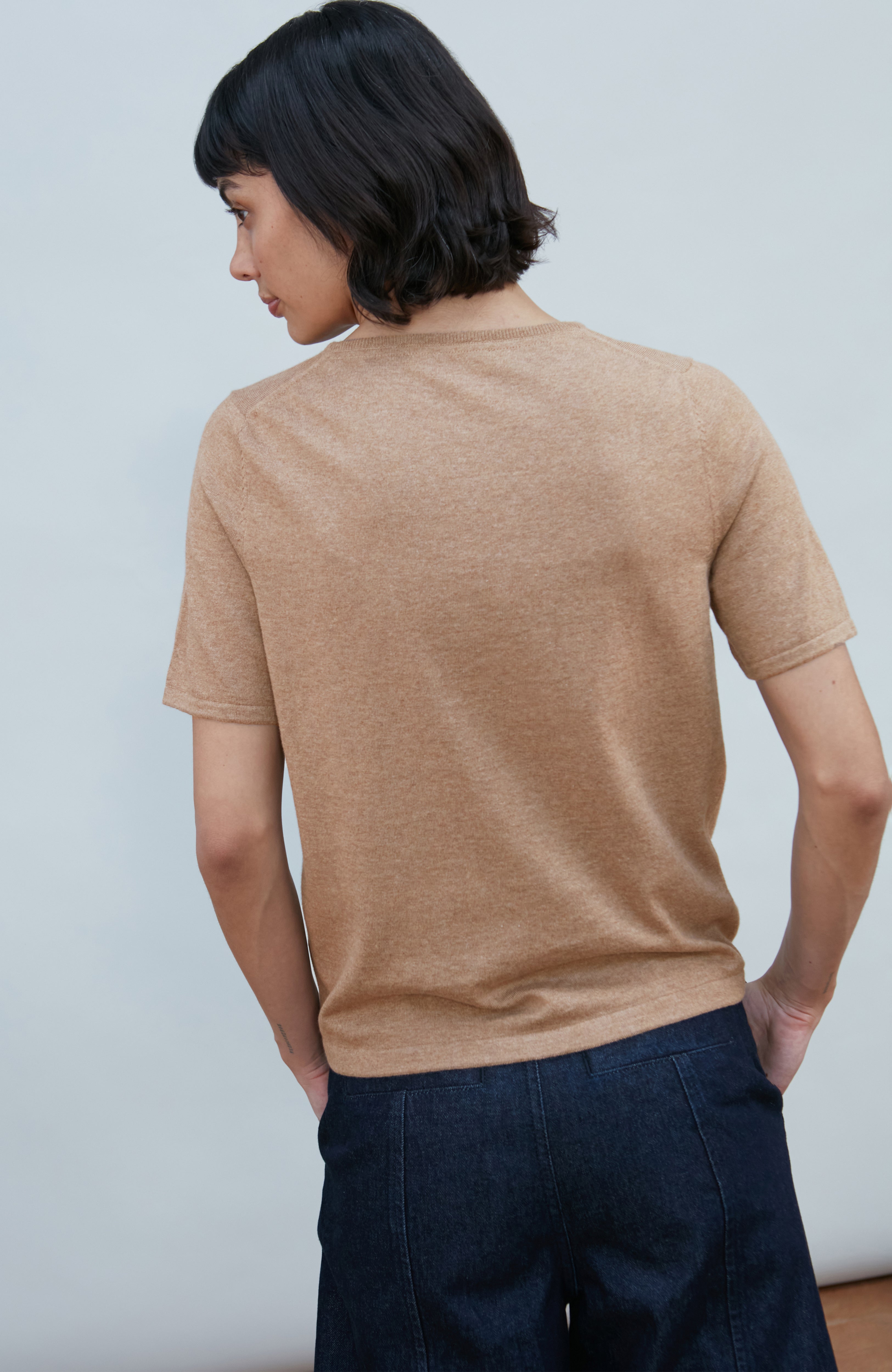 Womens Ultra Fine Cotton Crew Neck Knitted T-Shirt