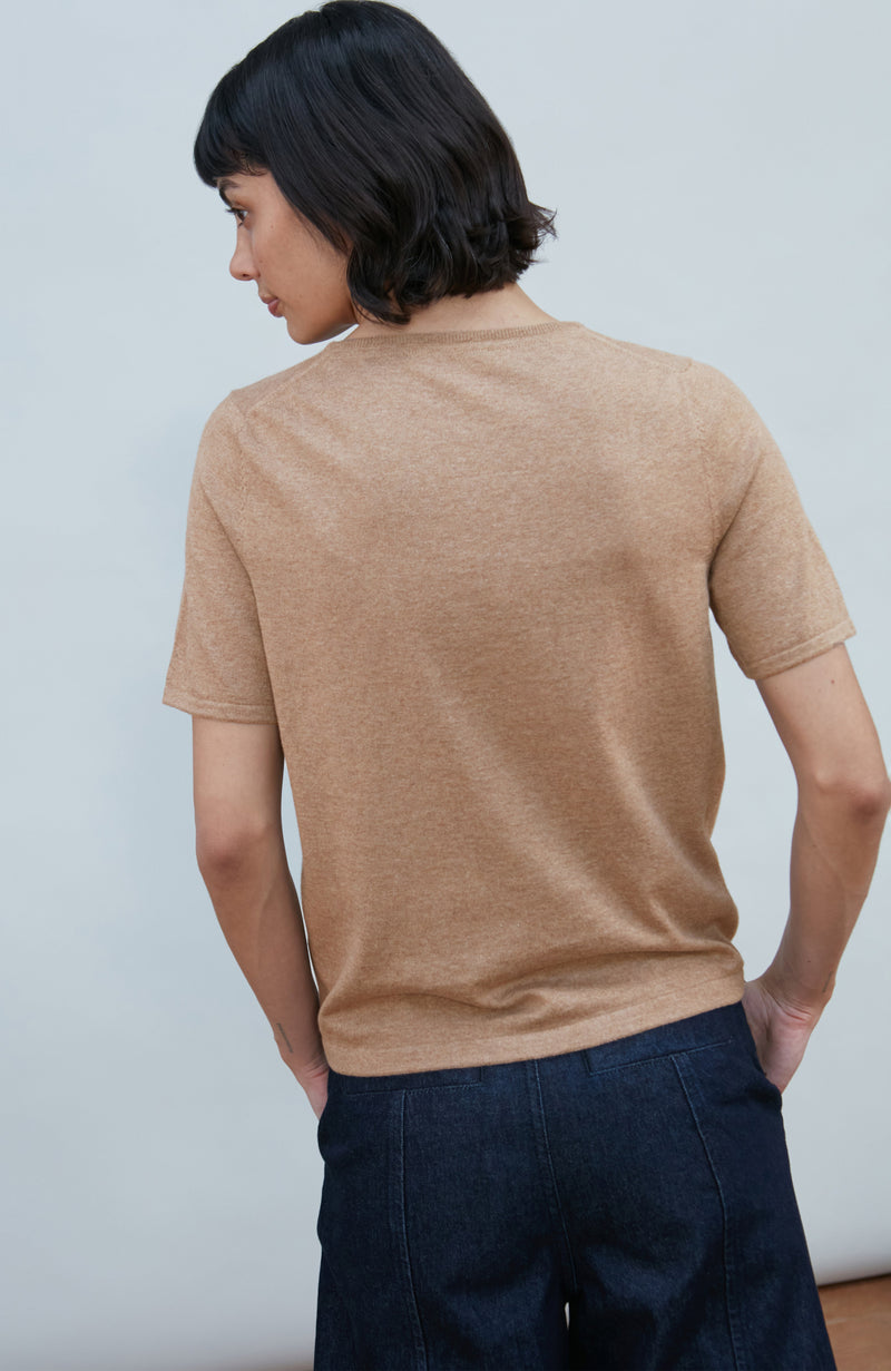 Womens Ultra Fine Cotton Crew Neck Knitted T-Shirt