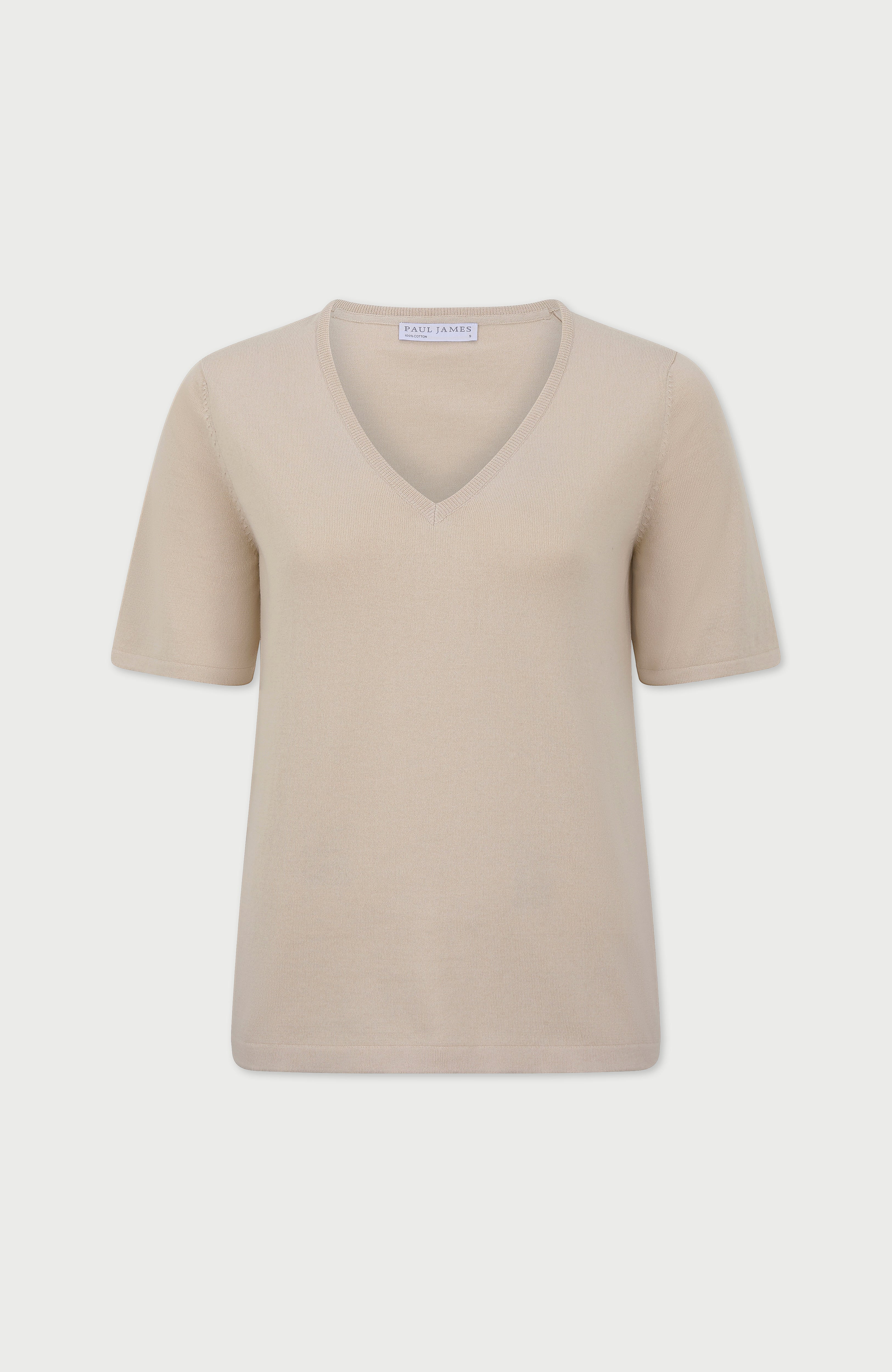 Womens Ultra Fine Cotton V Neck Knitted T-Shirt