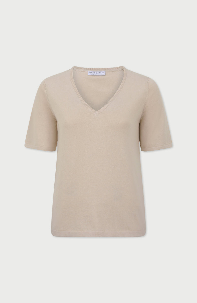 Womens Ultra Fine Cotton V Neck Knitted T-Shirt